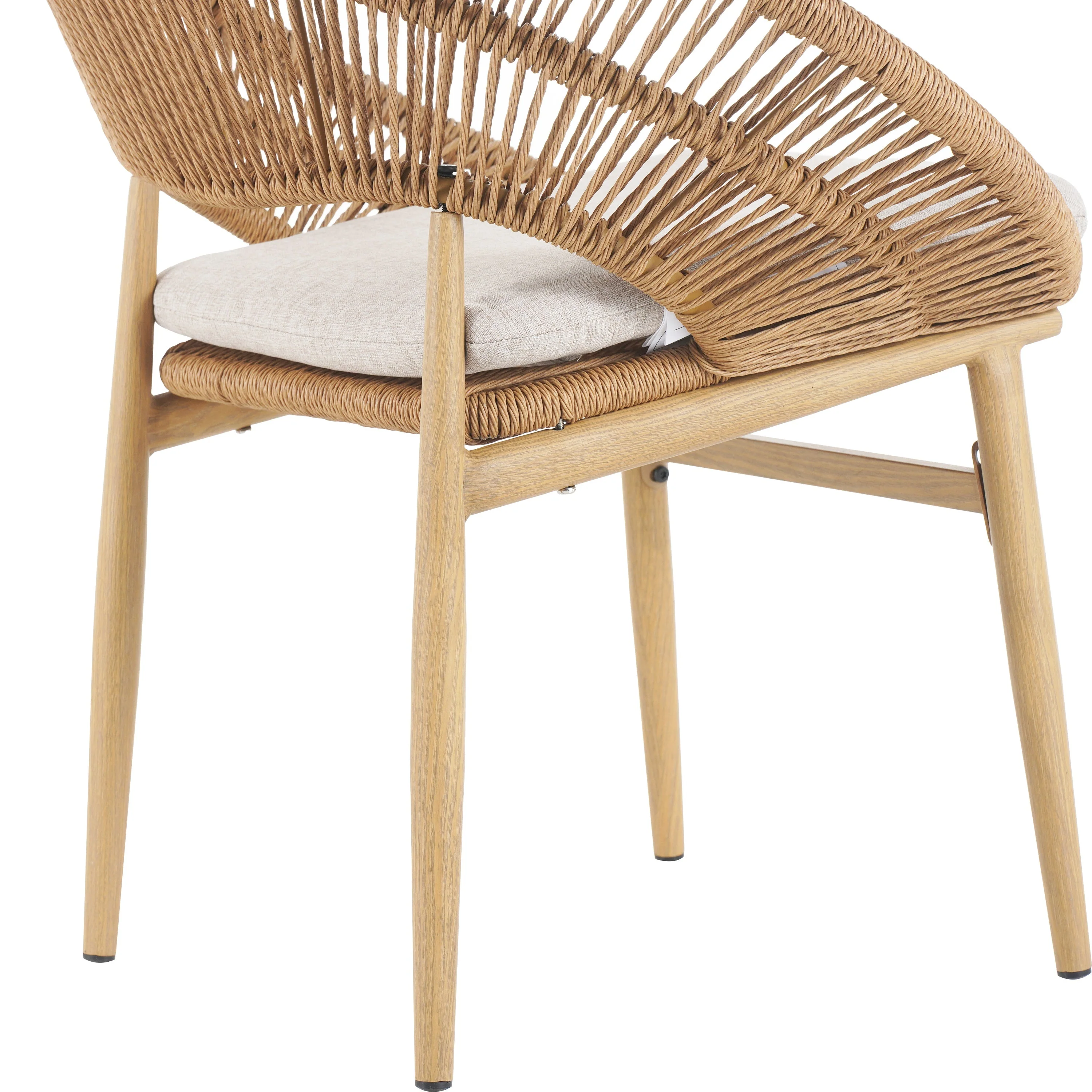 Cyril Outdoor Wicker Papasan Style Dining Chair with Teak Finished Legs - Set of 2 - Image 13