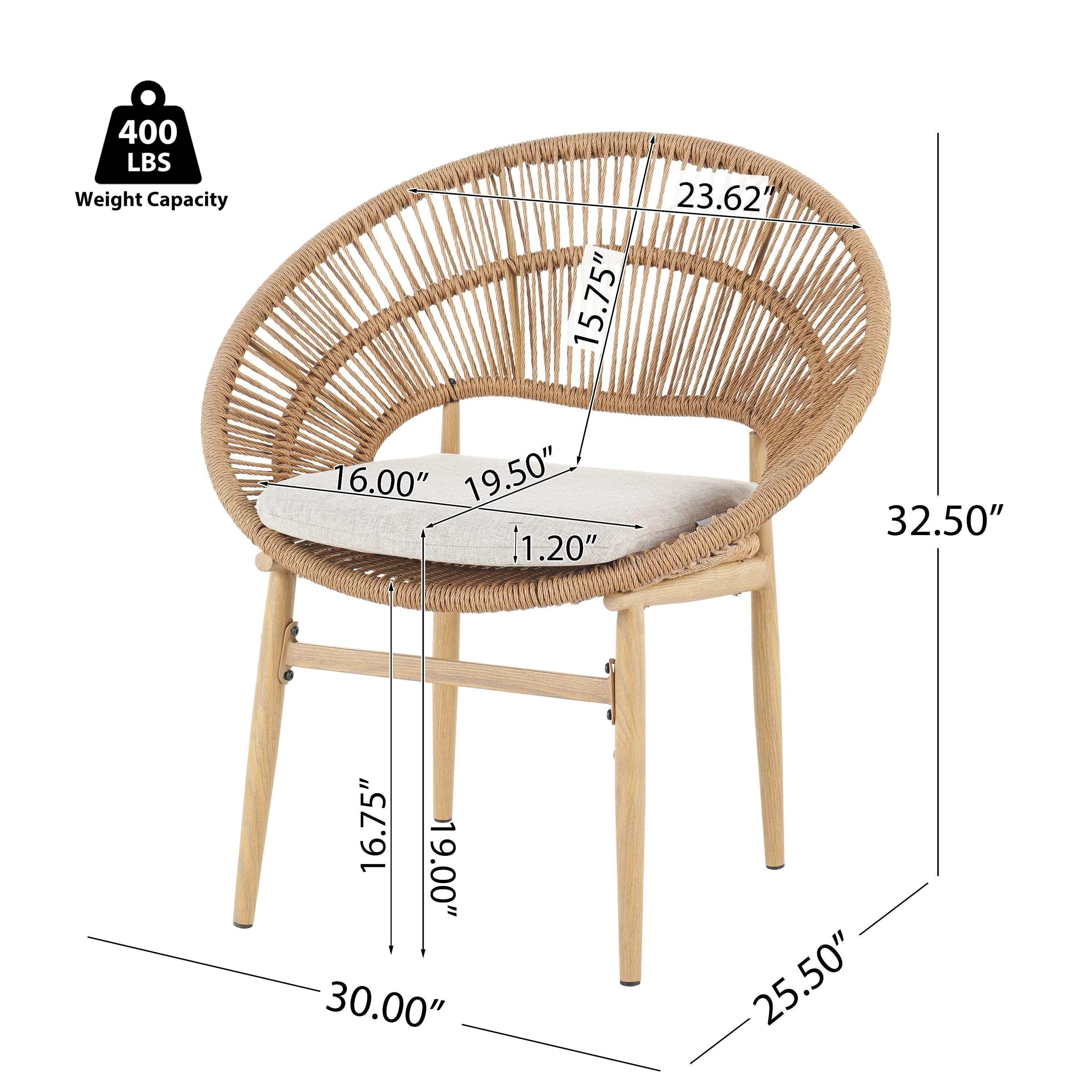 Cyril Outdoor Wicker Papasan Style Dining Chair with Teak Finished Legs - Set of 2 - Image 3