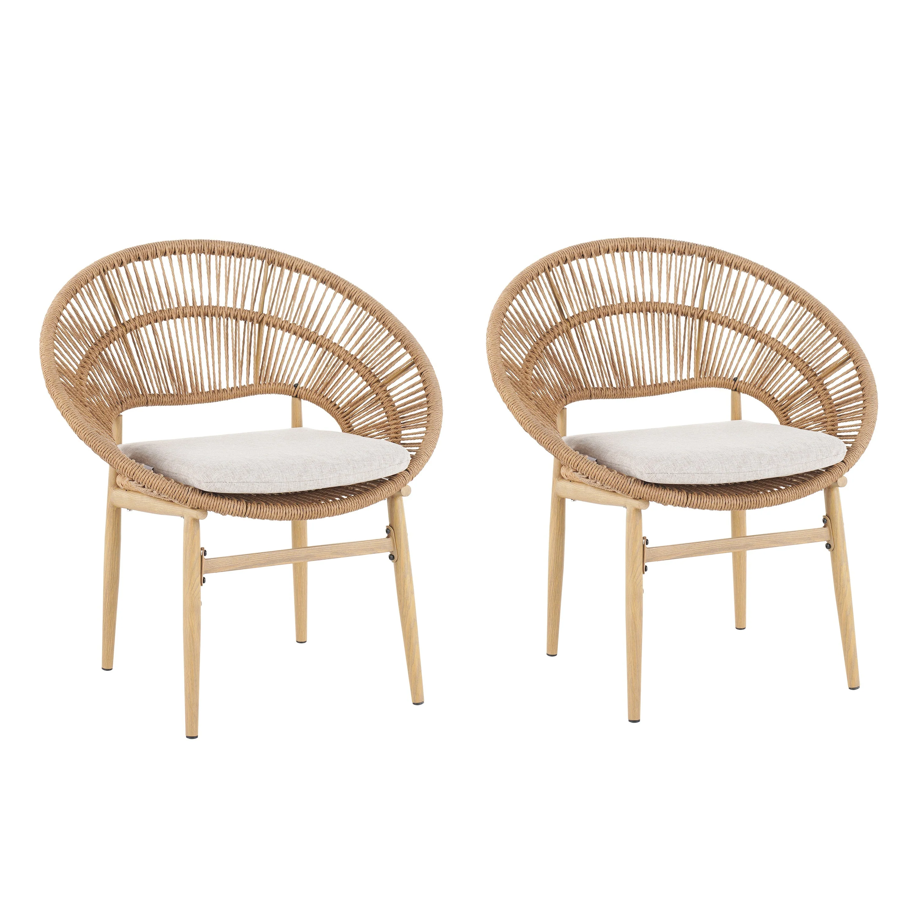 Cyril Outdoor Wicker Papasan Style Dining Chair with Teak Finished Legs - Set of 2 - Image 4