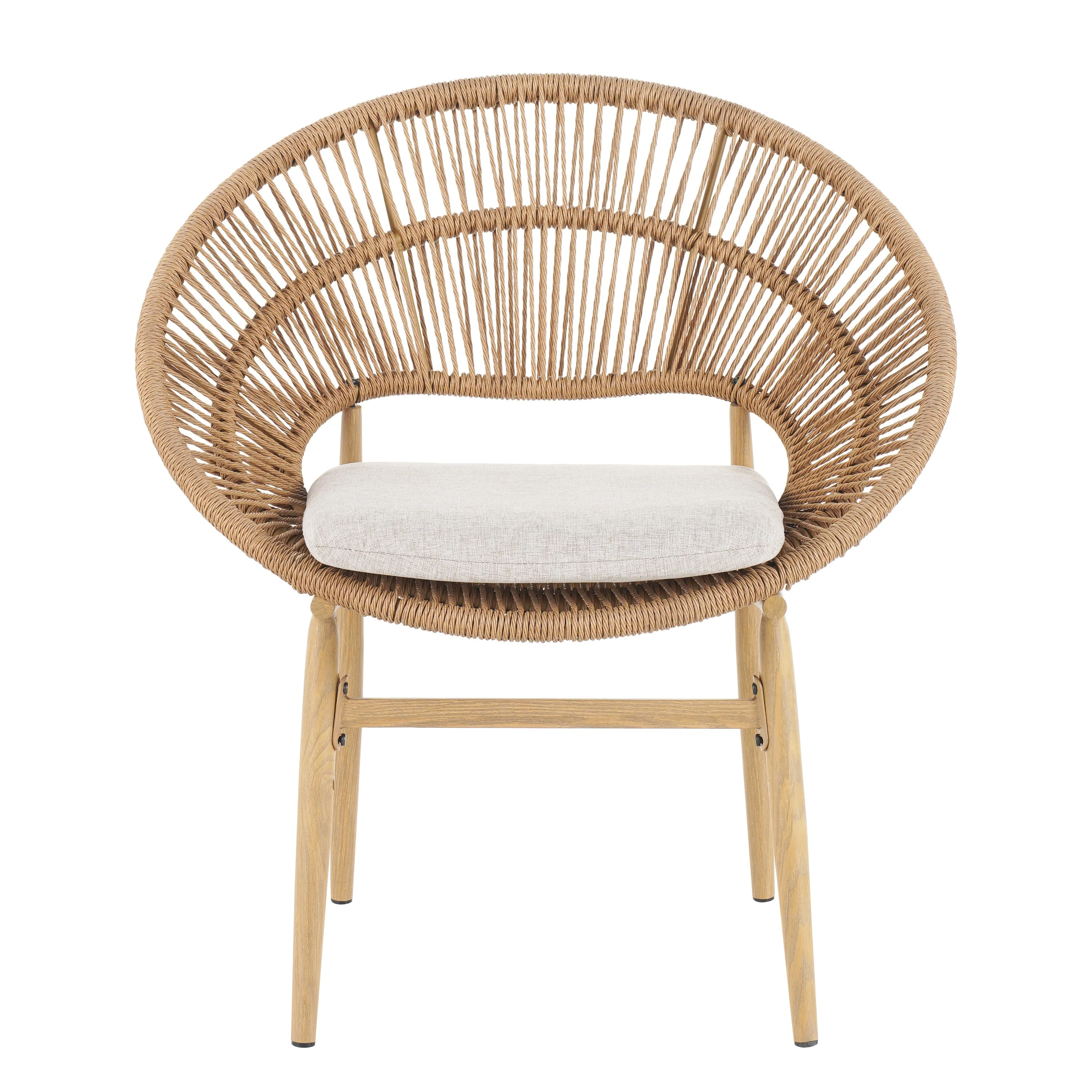 Cyril Outdoor Wicker Papasan Style Dining Chair with Teak Finished Legs - Set of 2 - Image 5