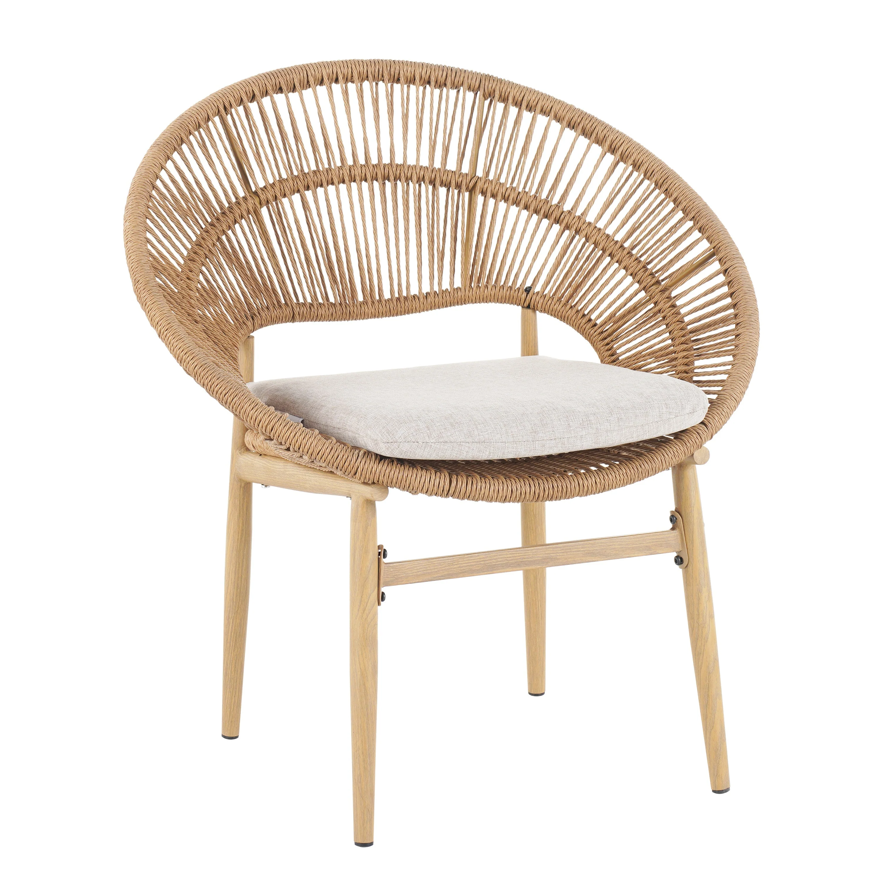 Cyril Outdoor Wicker Papasan Style Dining Chair with Teak Finished Legs - Set of 2 - Image 6