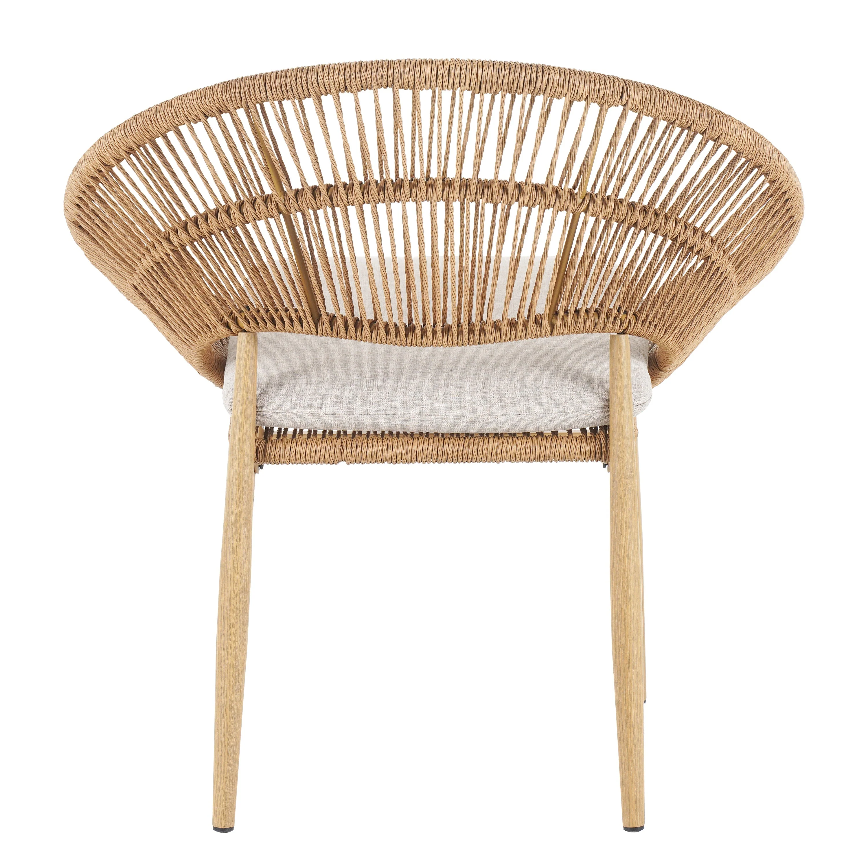 Cyril Outdoor Wicker Papasan Style Dining Chair with Teak Finished Legs - Set of 2 - Image 7