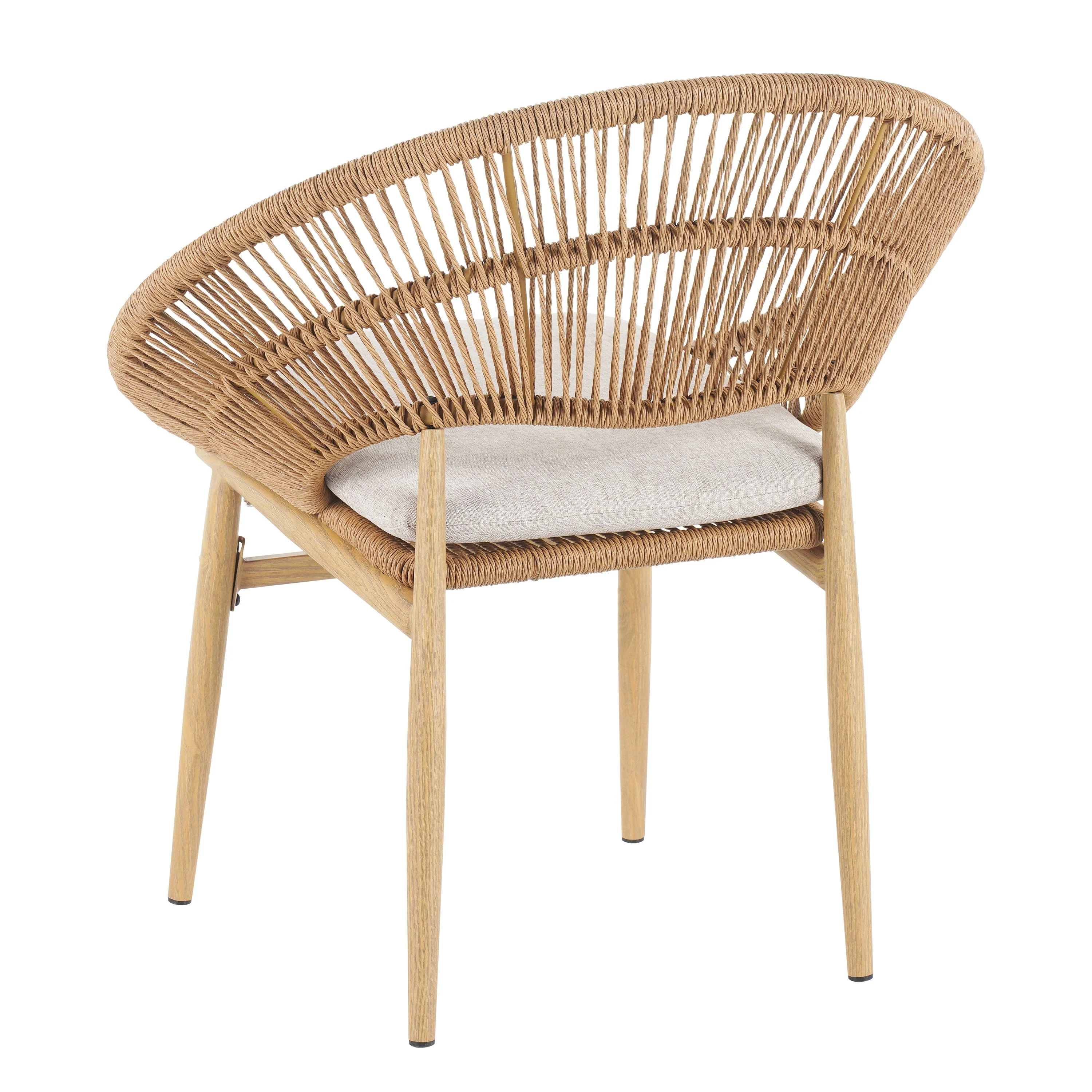 Cyril Outdoor Wicker Papasan Style Dining Chair with Teak Finished Legs - Set of 2 - Image 8