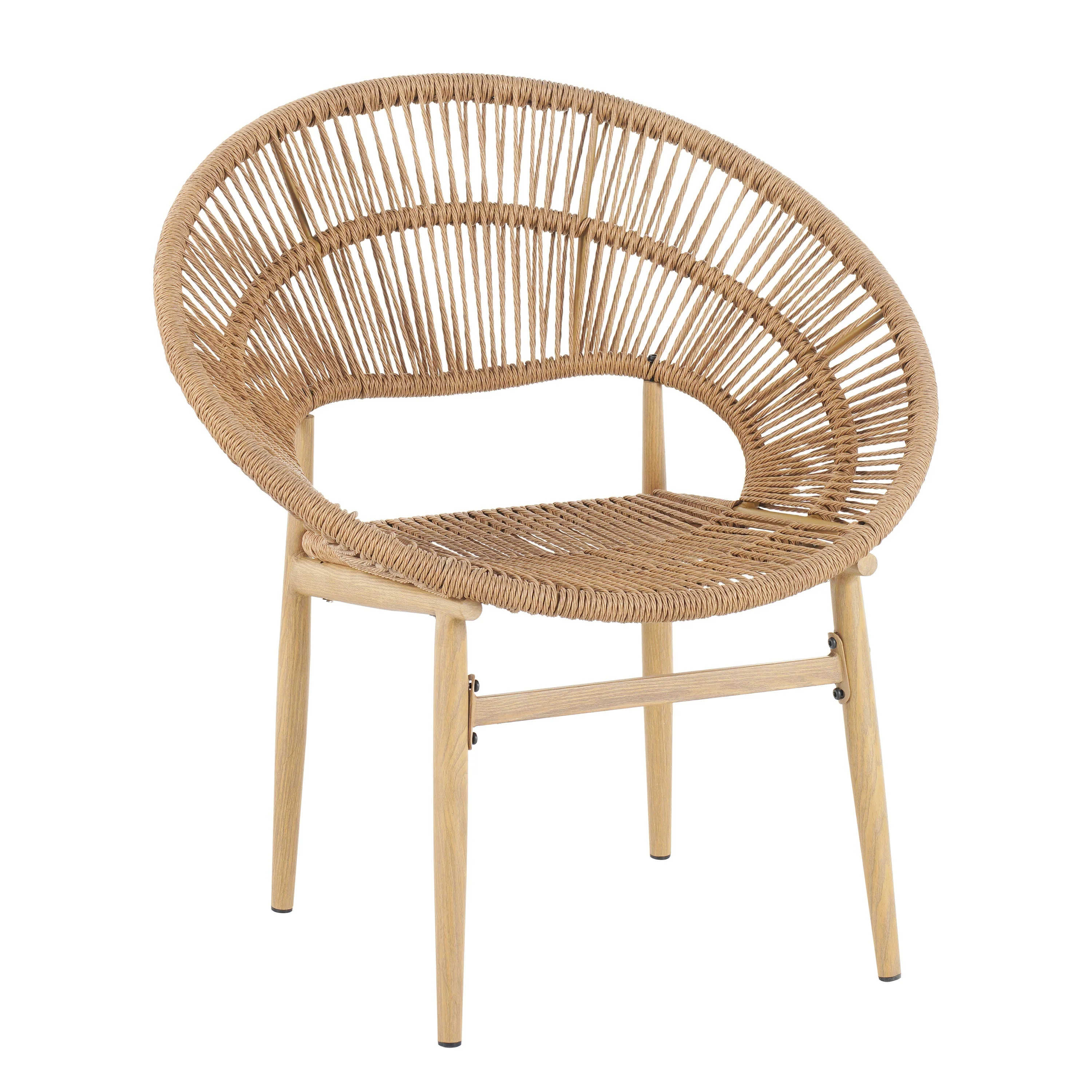 Cyril Outdoor Wicker Papasan Style Dining Chair with Teak Finished Legs - Set of 2 - Image 9