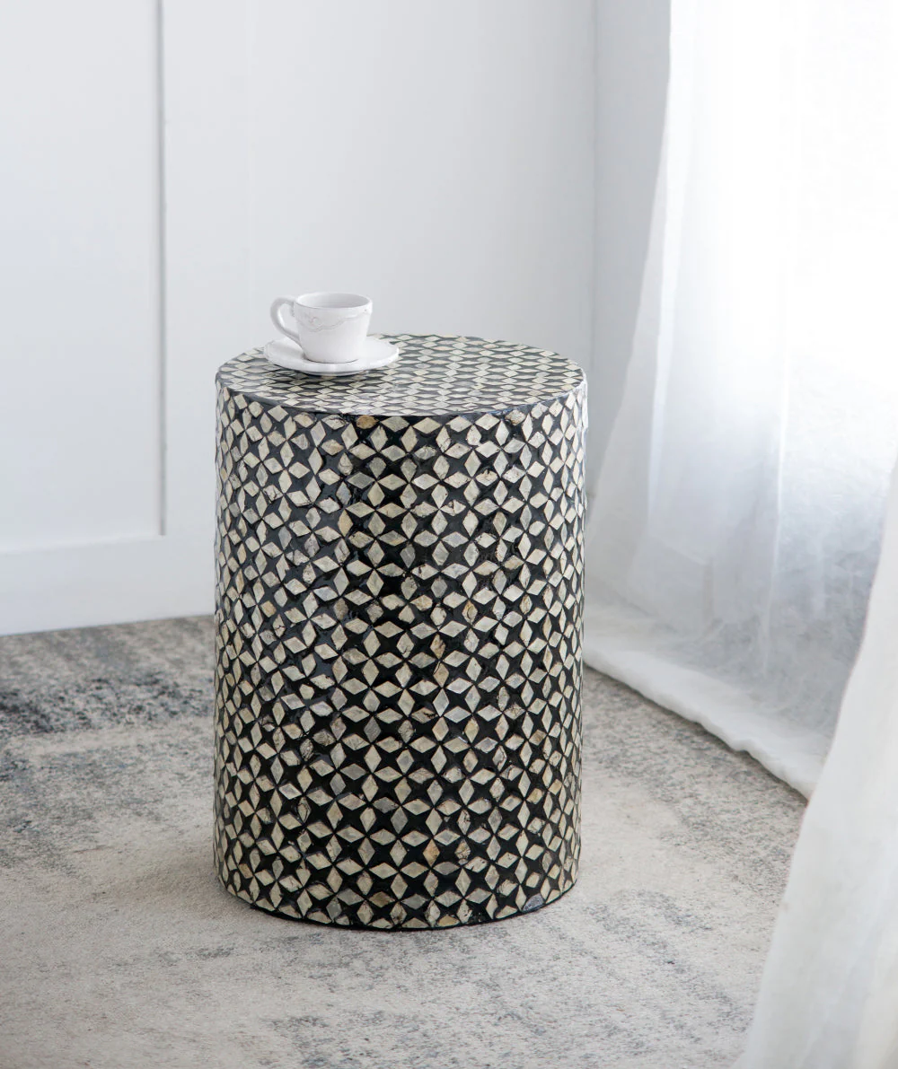 D14x20' Black Round Accent Capiz Stool, Garden Side Table - Image 2