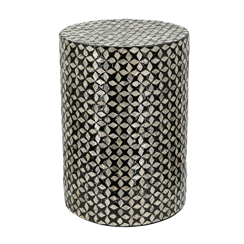 D14x20' Black Round Accent Capiz Stool, Garden Side Table - Image 3
