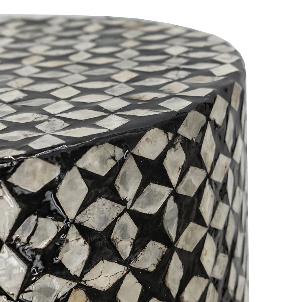 D14x20' Black Round Accent Capiz Stool, Garden Side Table - Image 4