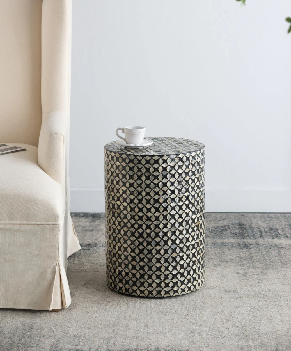 D14x20' Black Round Accent Capiz Stool, Garden Side Table - Image 6