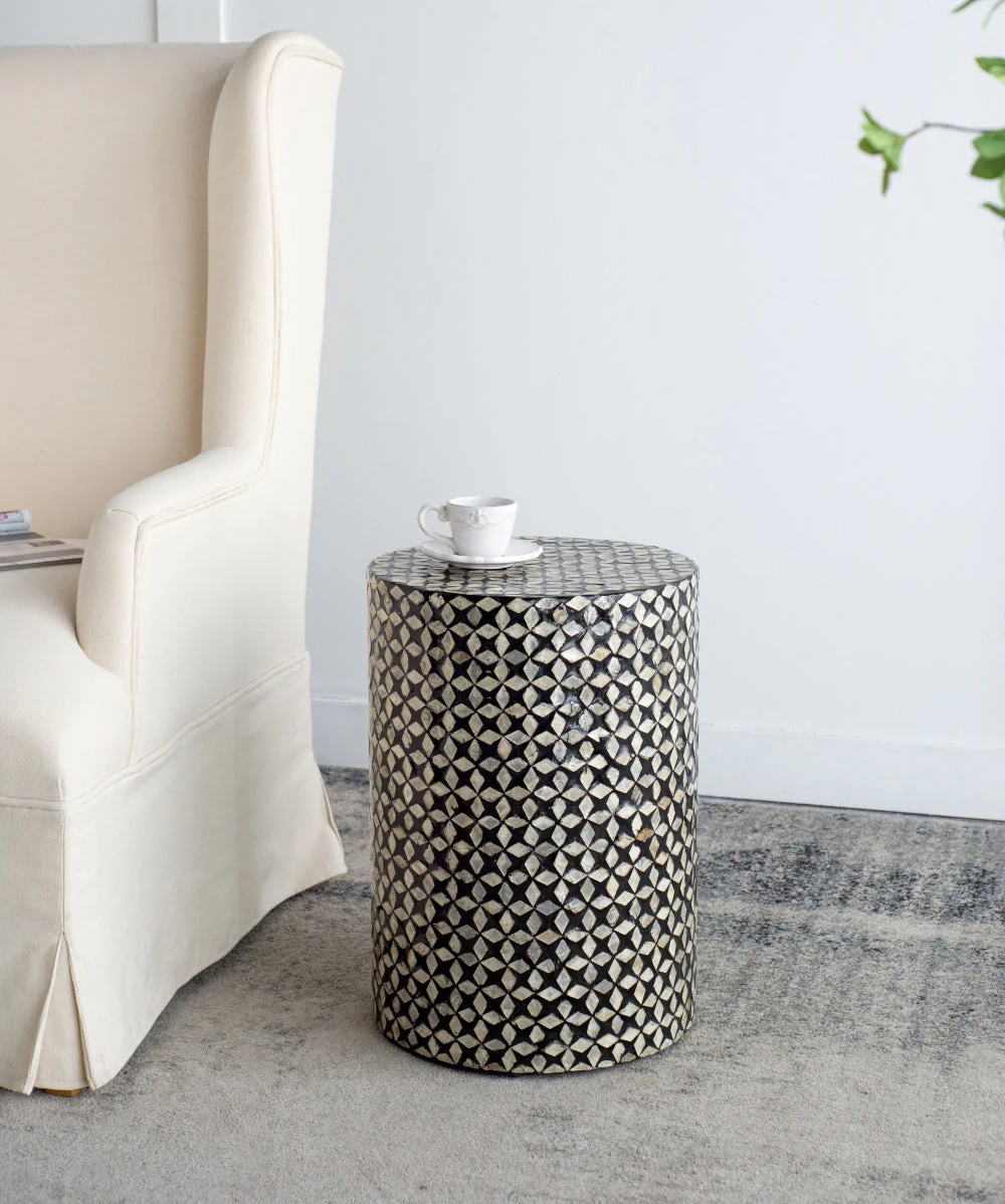 D14x20' Black Round Accent Capiz Stool, Garden Side Table - Image 8