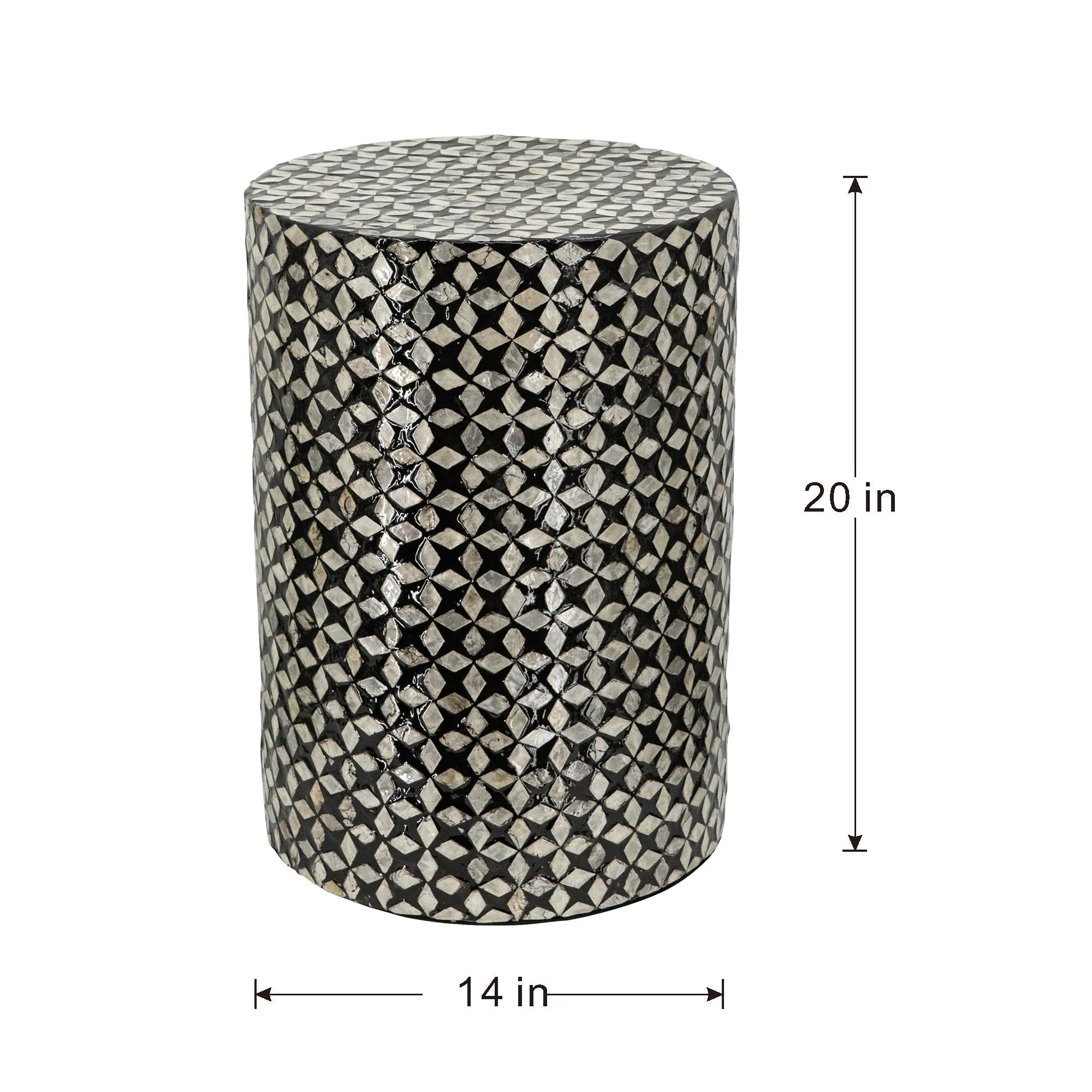 D14x20' Black Round Accent Capiz Stool, Garden Side Table - Image 9