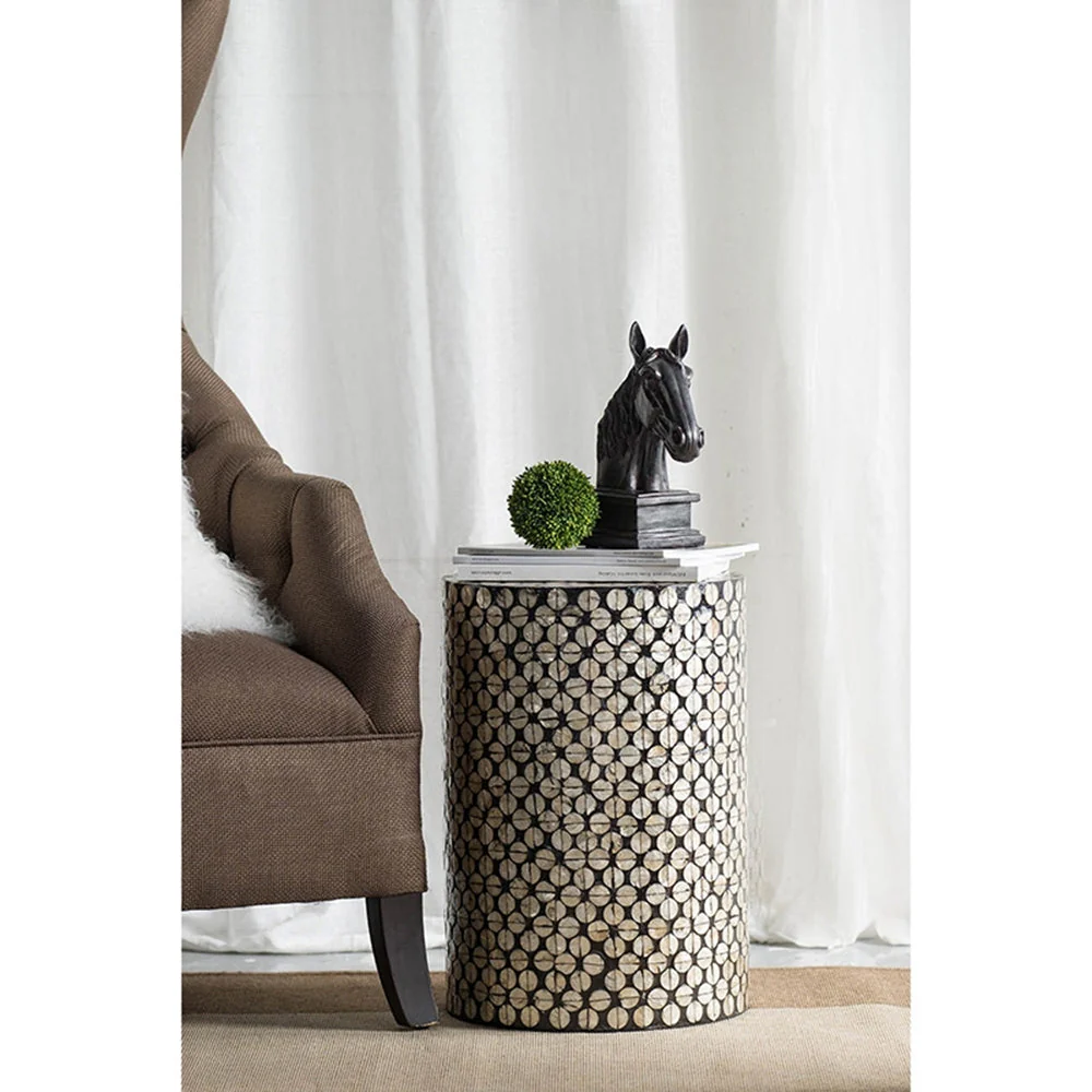 D14x20" Cylindrical Garden Capiz Stool Black/Gold
