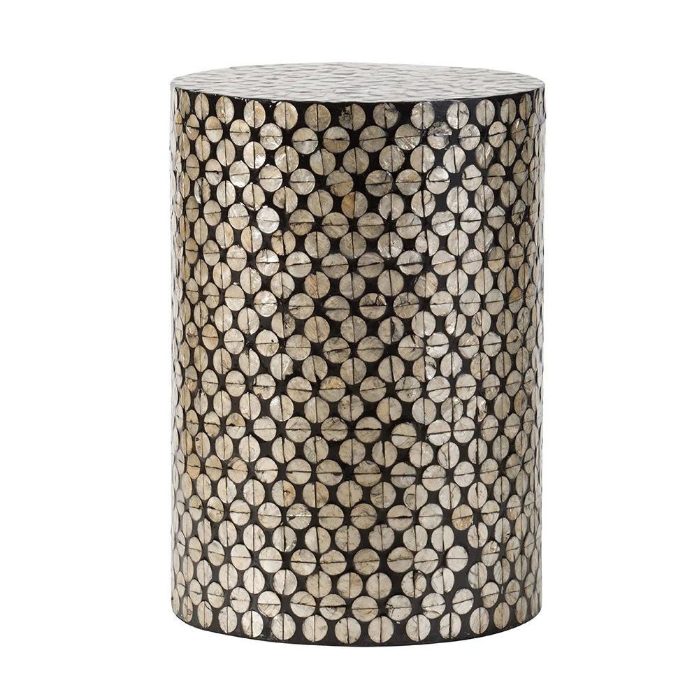 D14x20" Cylindrical Garden Capiz Stool Black/Gold - Image 2
