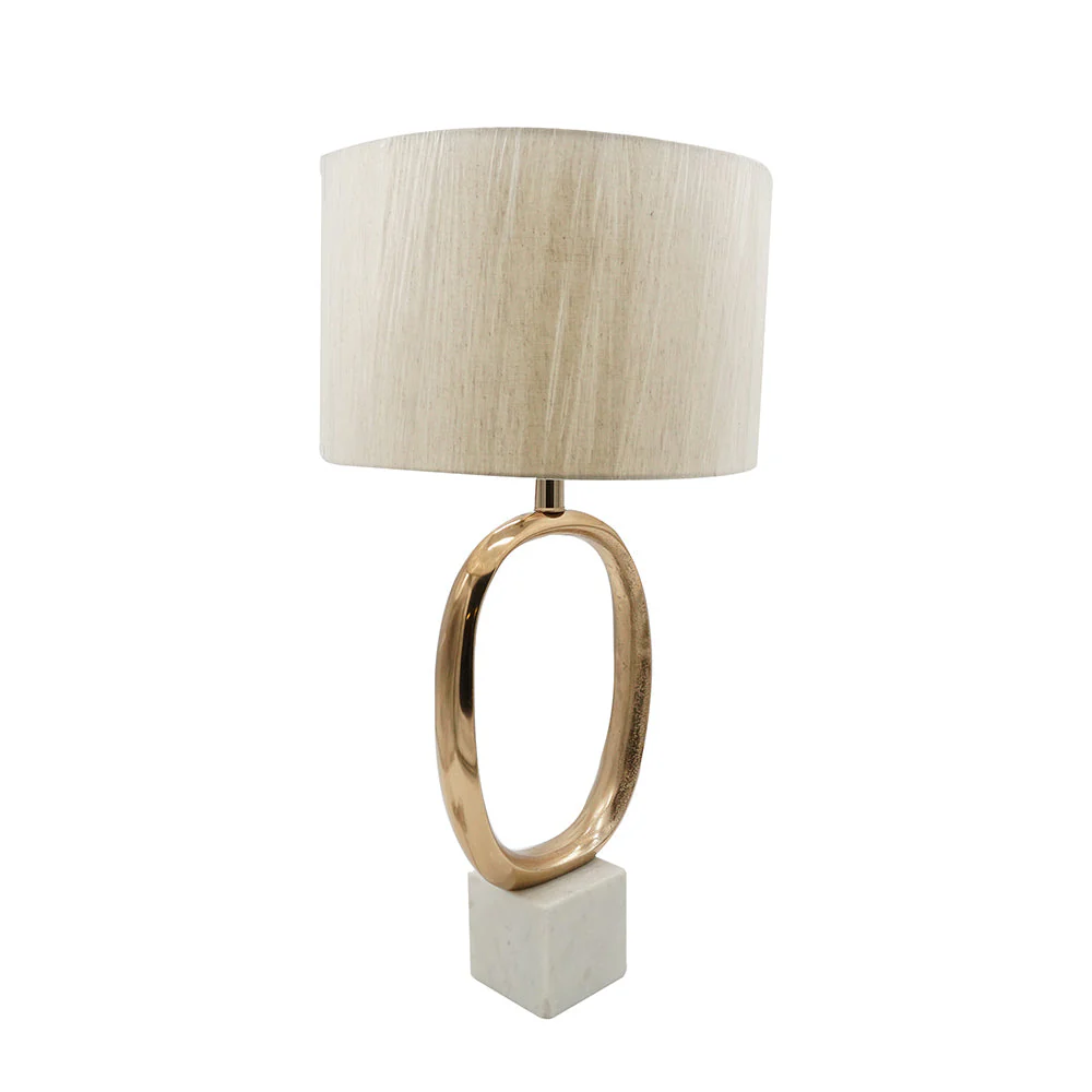 D14x28.5' Oval Shape Cut Out Metal Table Lamp with Cream Linen Shade - Image 2