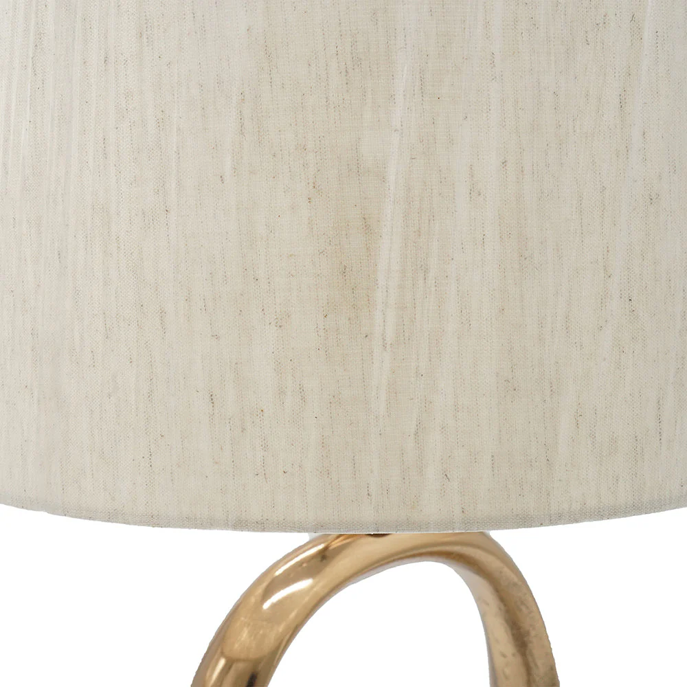 D14x28.5' Oval Shape Cut Out Metal Table Lamp with Cream Linen Shade - Image 3