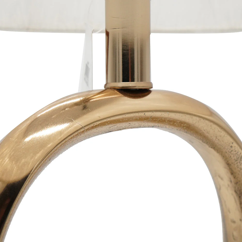 D14x28.5' Oval Shape Cut Out Metal Table Lamp with Cream Linen Shade - Image 4