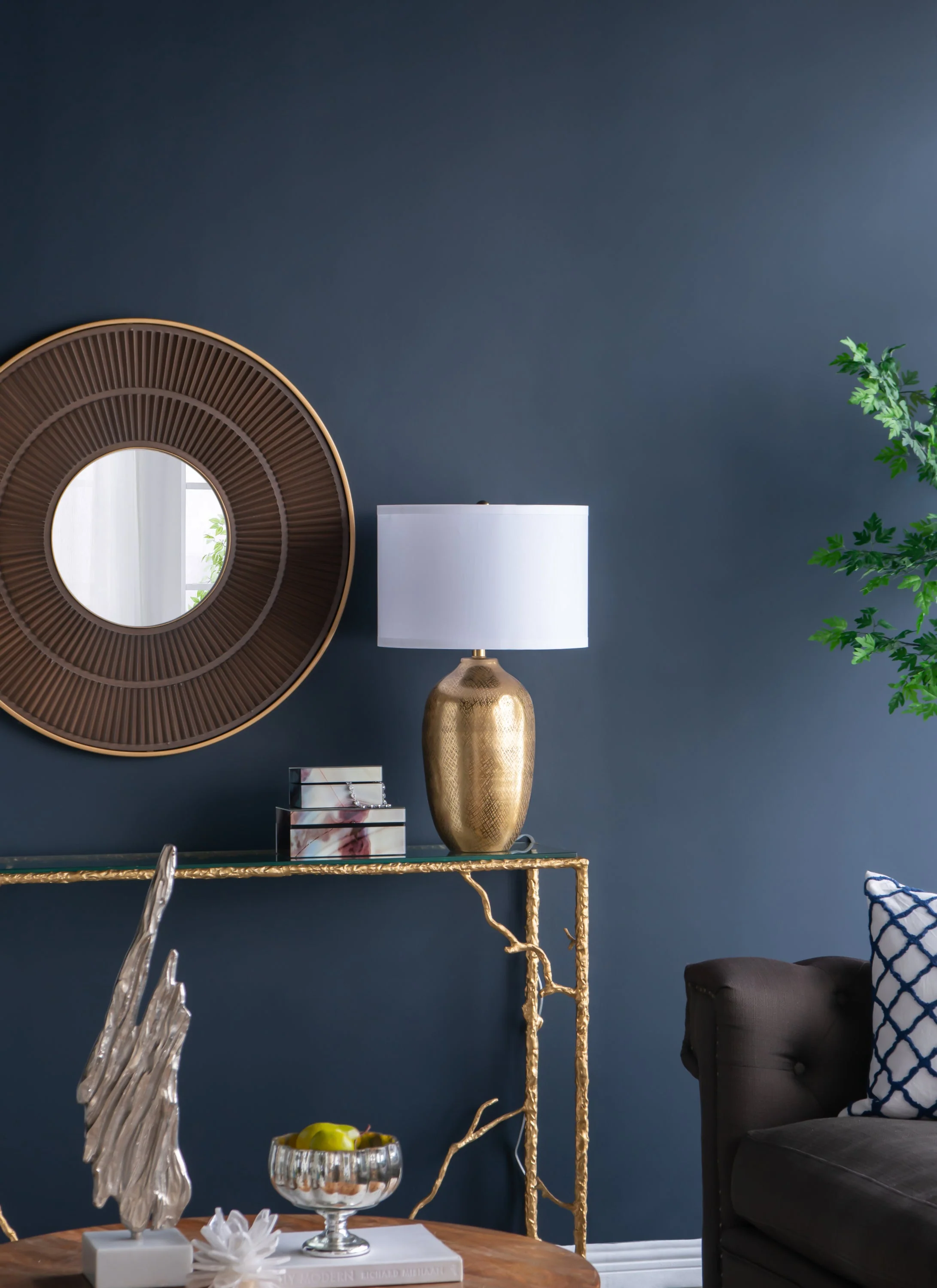 D15x25.7' Round Aluminum Sheet Gold Table Lamp with White Fabric Shade - Image 10
