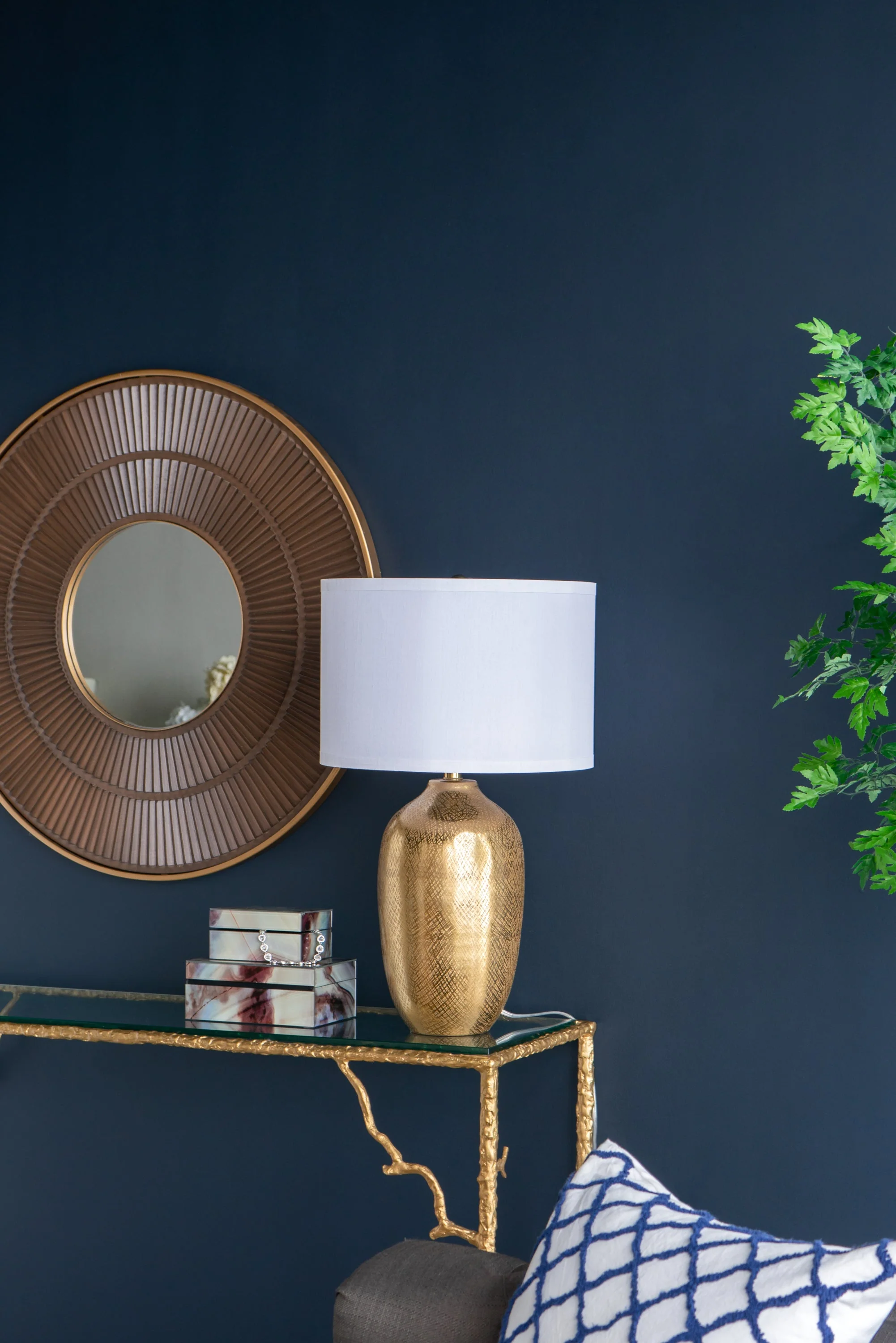 D15x25.7' Round Aluminum Sheet Gold Table Lamp with White Fabric Shade - Image 11