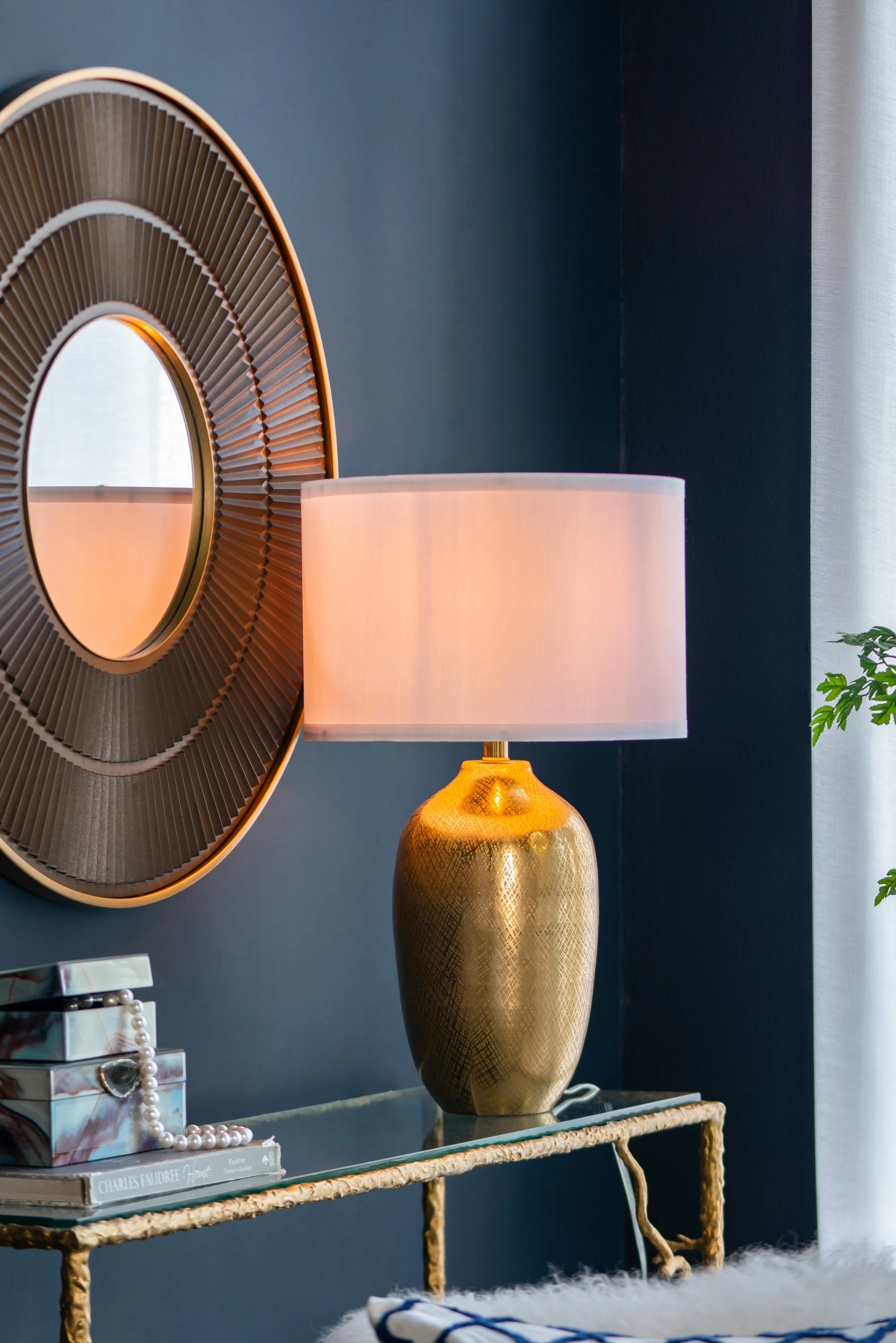 D15x25.7' Round Aluminum Sheet Gold Table Lamp with White Fabric Shade - Image 12