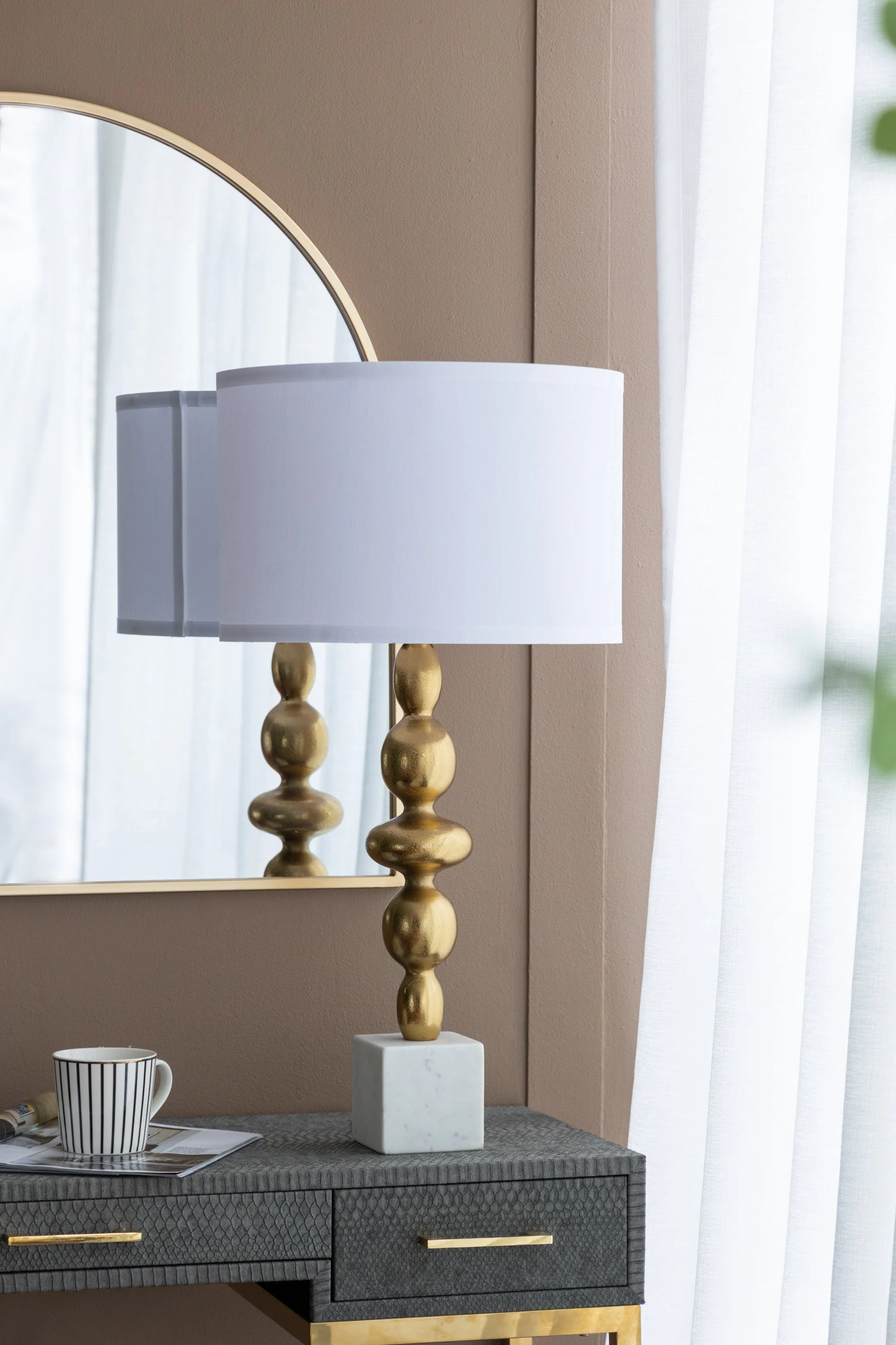 D15x29.5' Gold and White Table Lamp with Round Four Tiered Body - Image 15