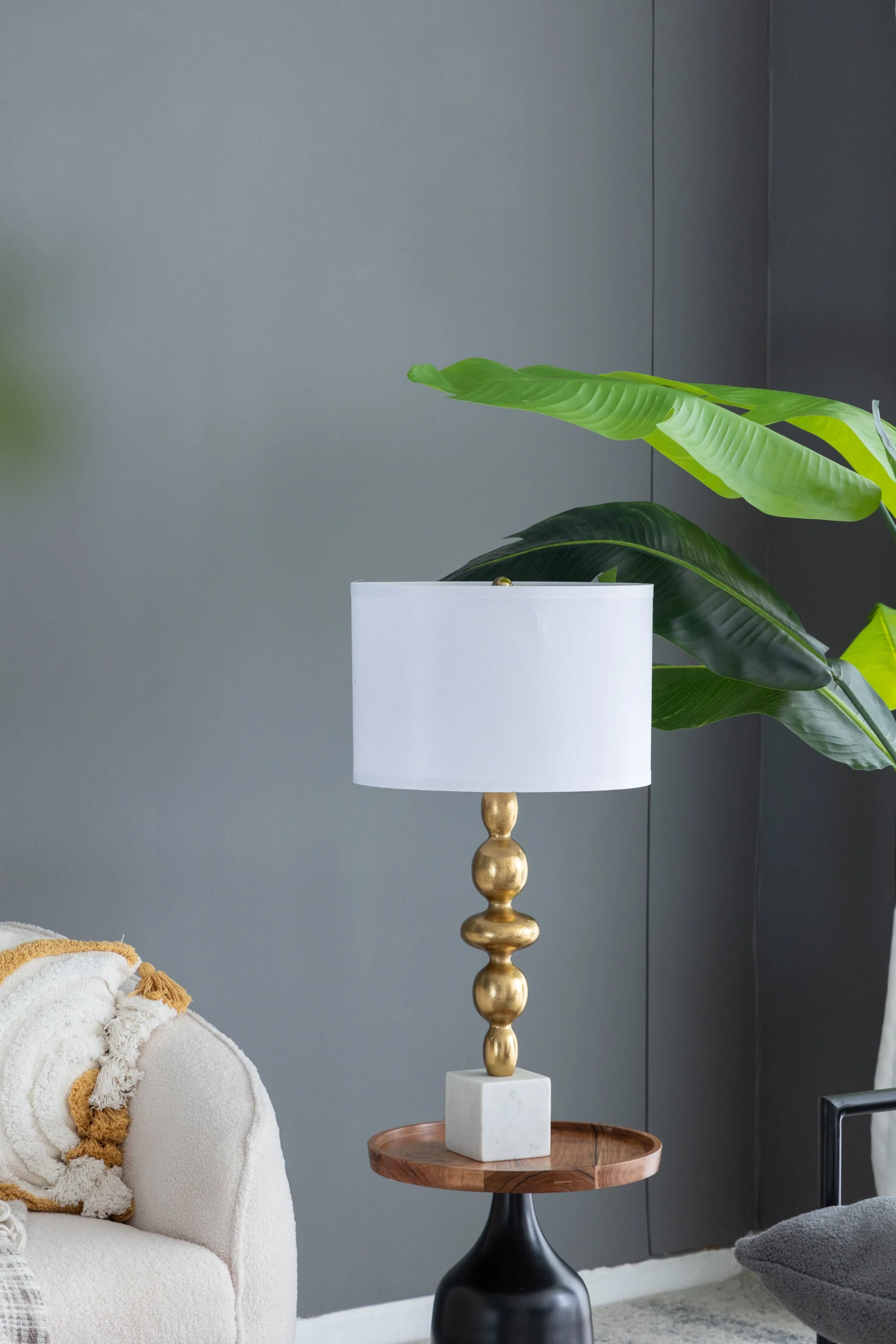 D15x29.5' Gold and White Table Lamp with Round Four Tiered Body - Image 2