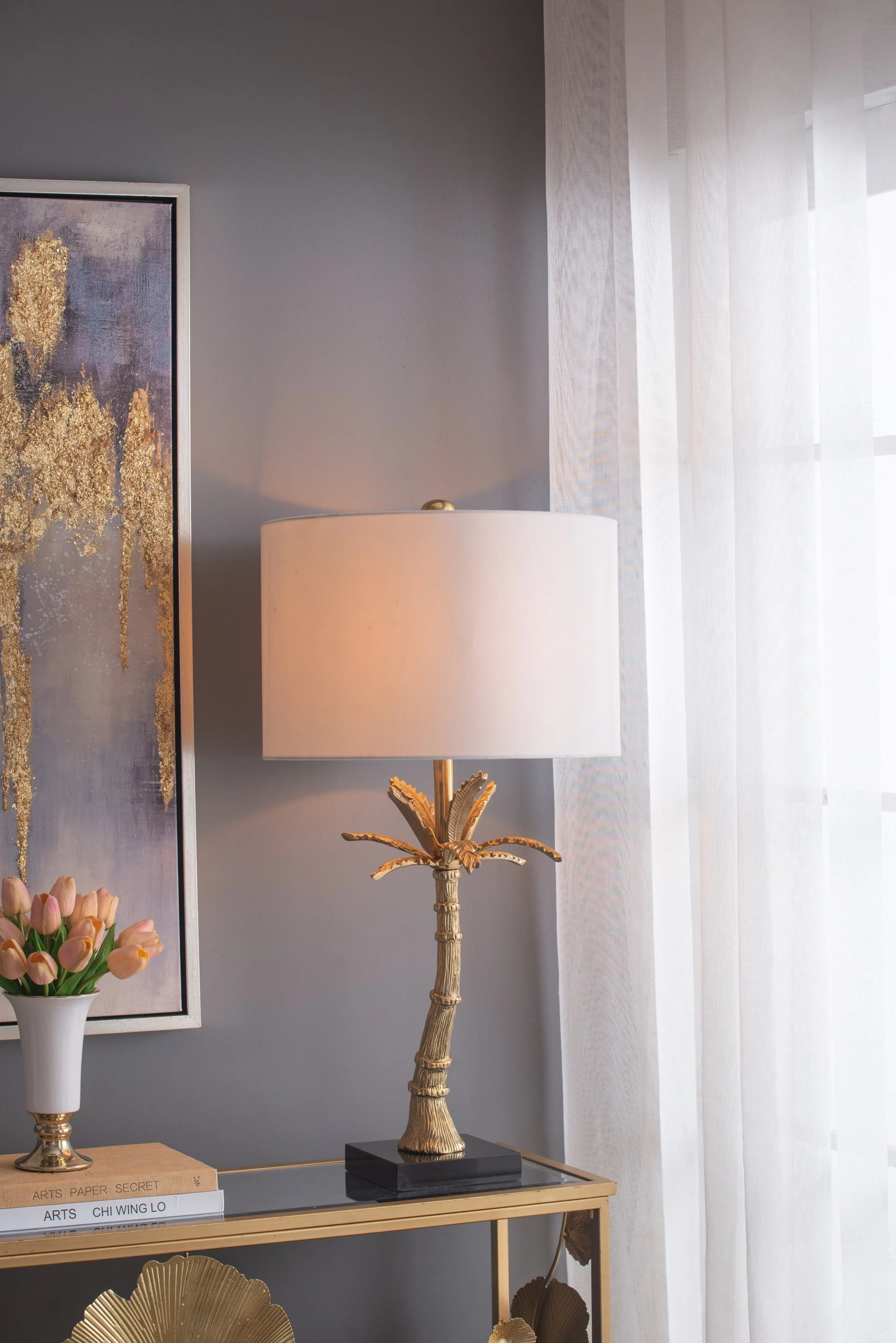 D16x31' Leaf Lamp with Marble Base Gold - Image 10