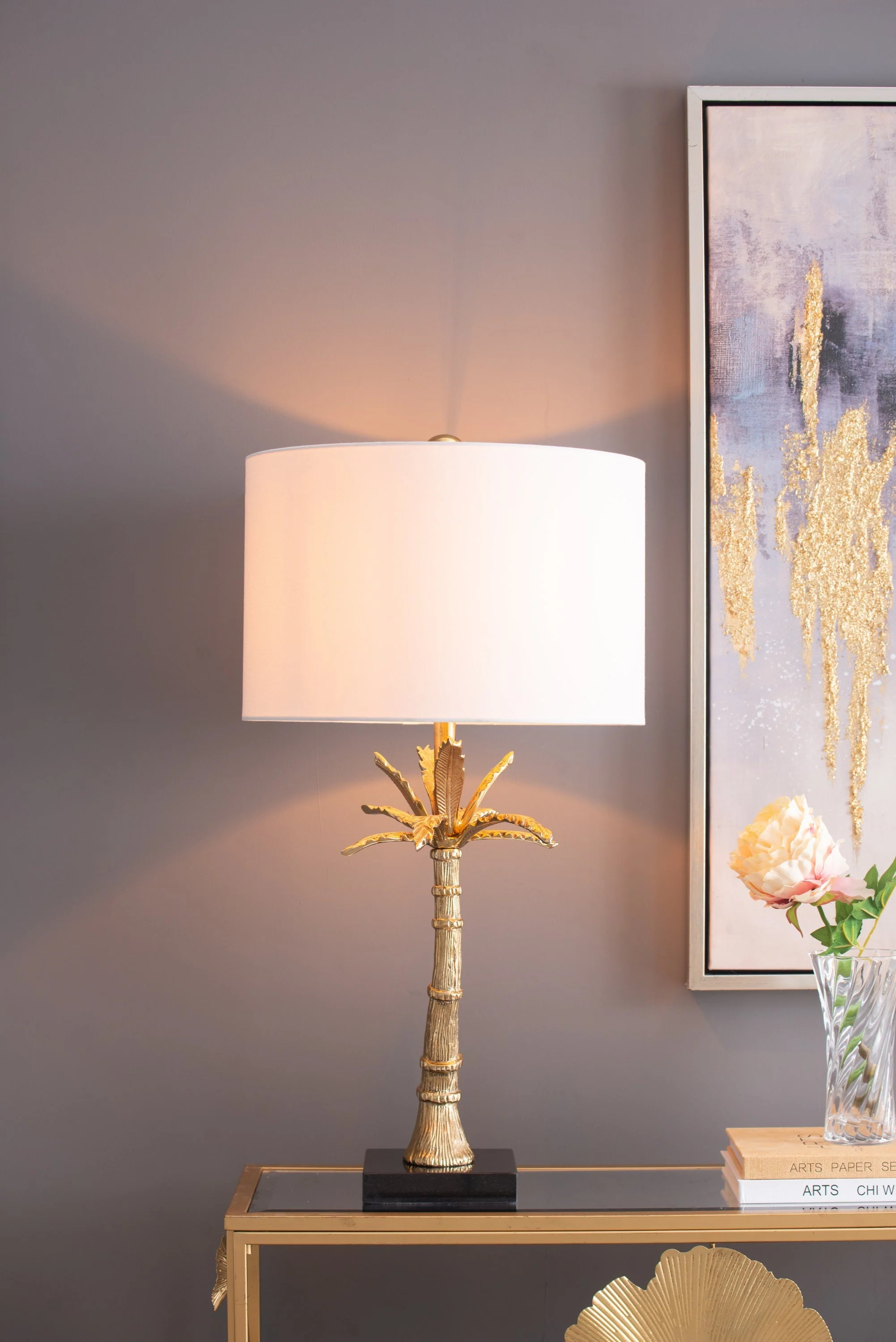 D16x31' Leaf Lamp with Marble Base Gold - Image 11