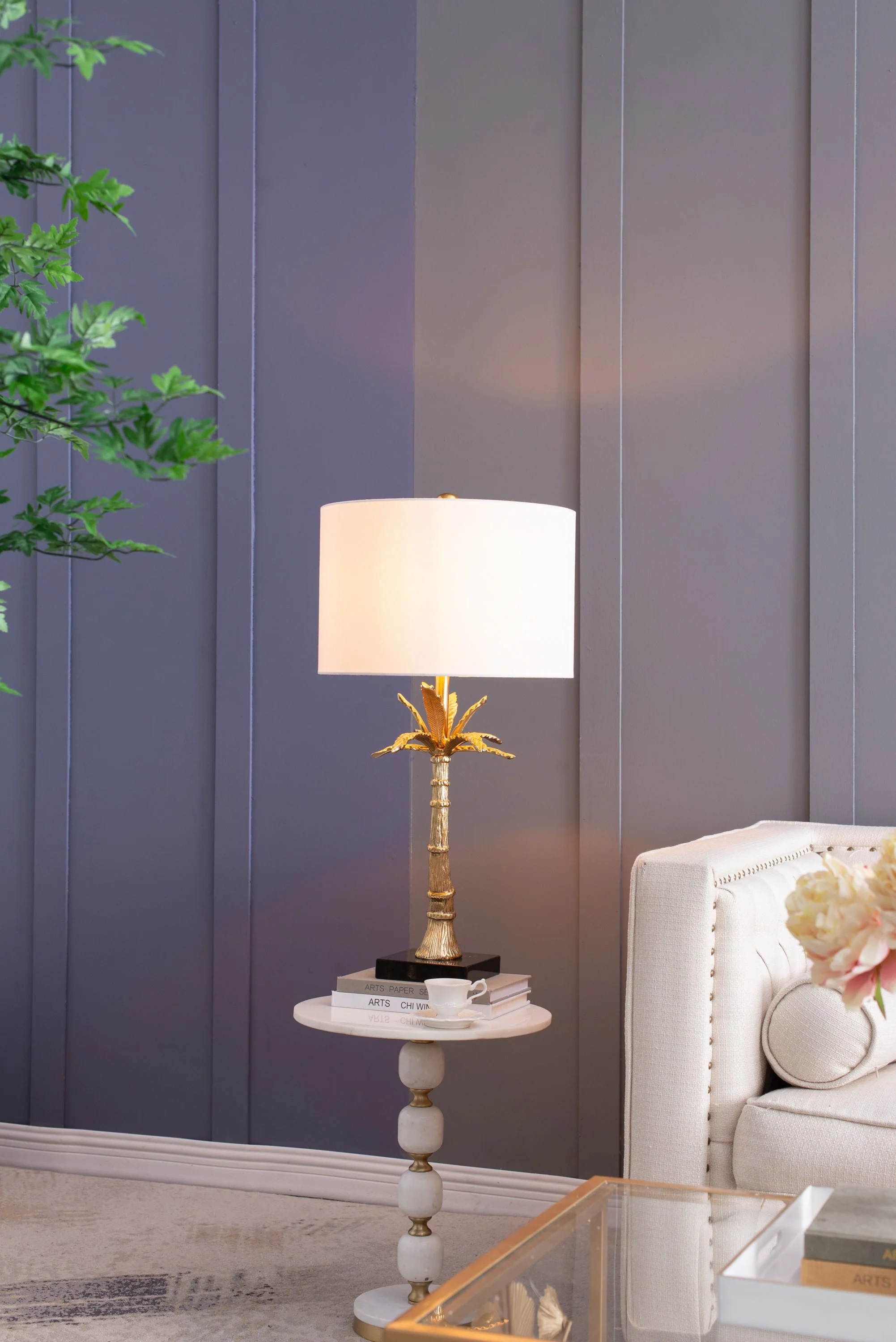 D16x31' Leaf Lamp with Marble Base Gold - Image 13