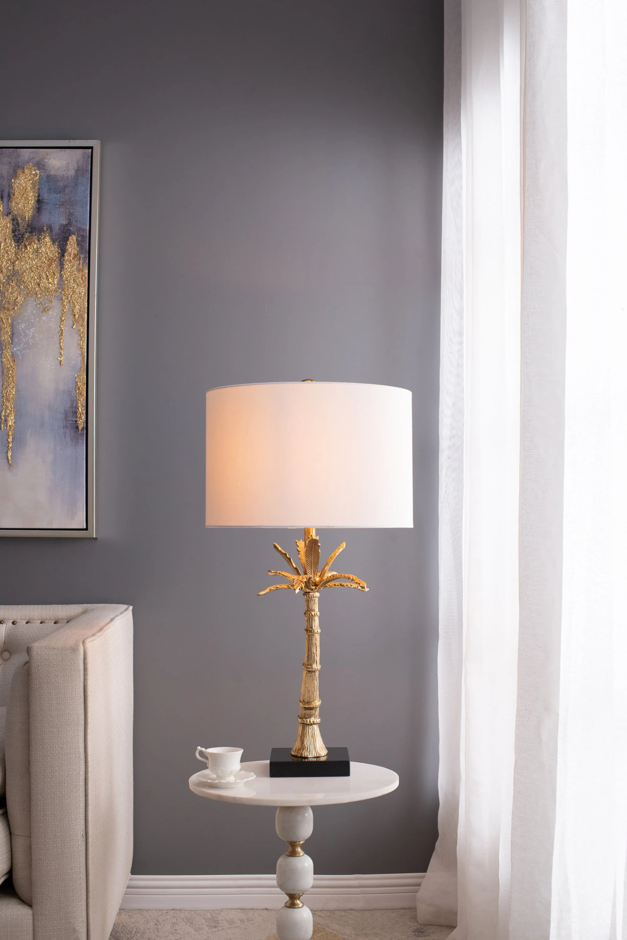 D16x31' Leaf Lamp with Marble Base Gold - Image 2