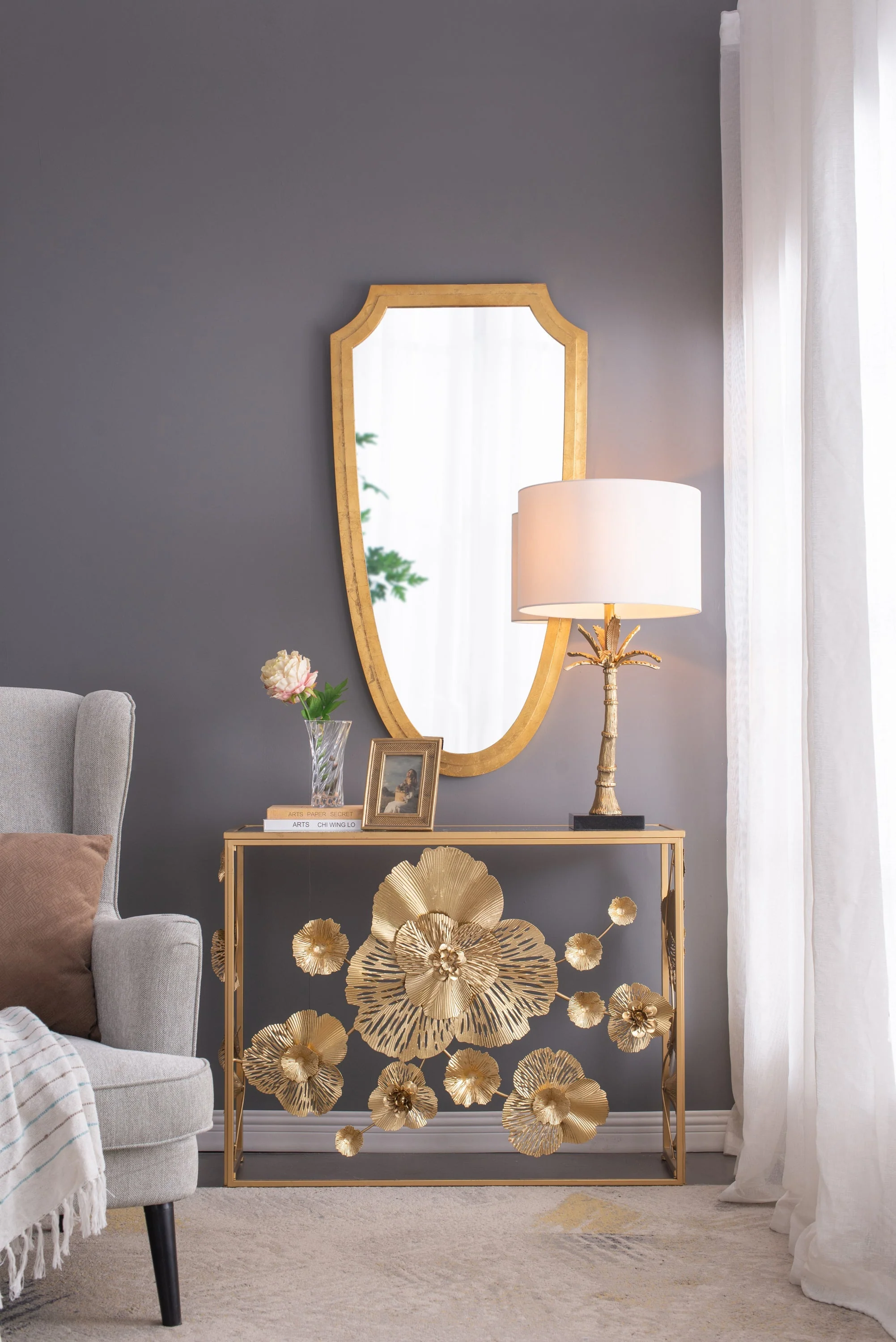 D16x31' Leaf Lamp with Marble Base Gold - Image 9