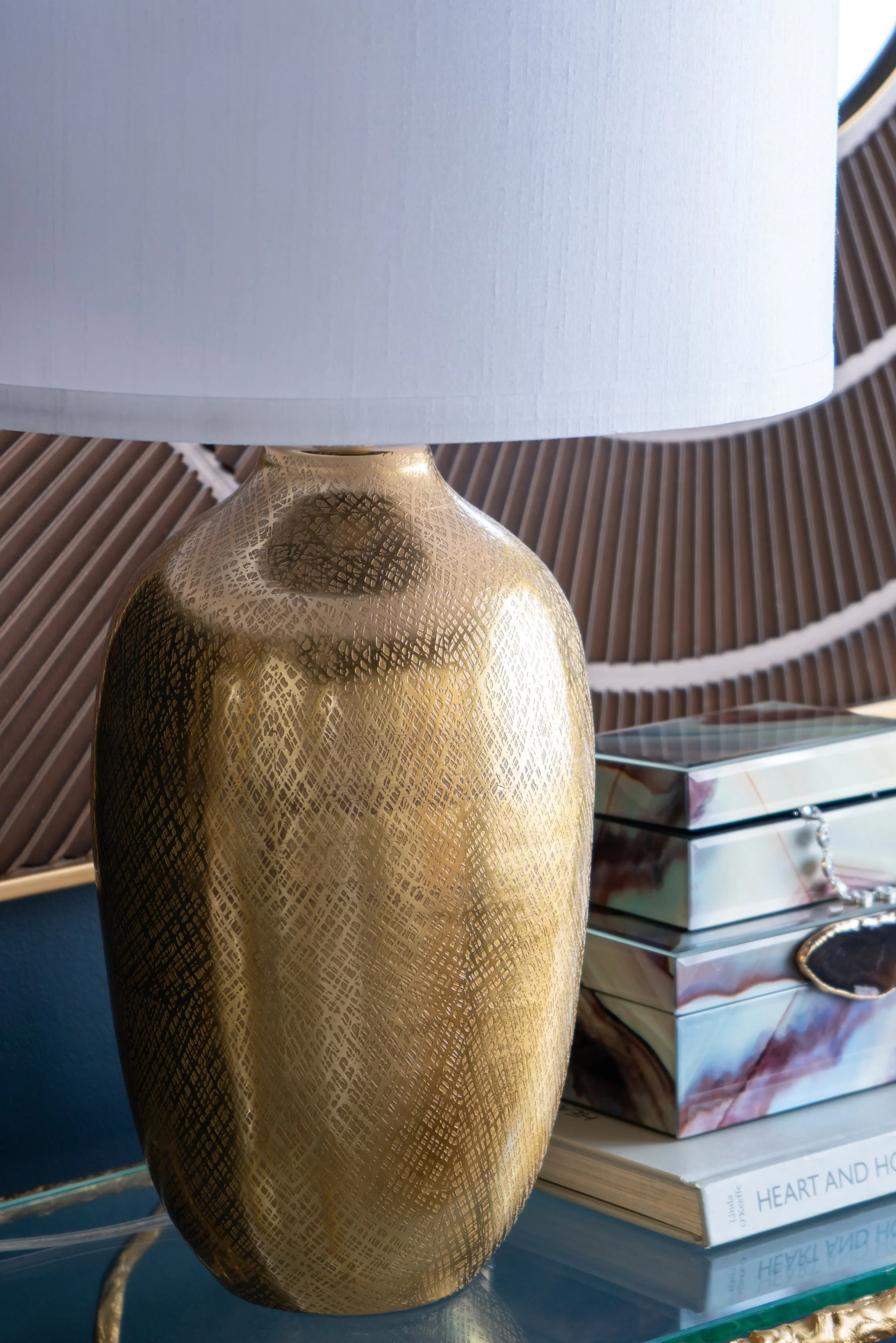 D18x31" Round Aluminum Sheet Gold Table Lamp with White Fabric Shade - Image 12