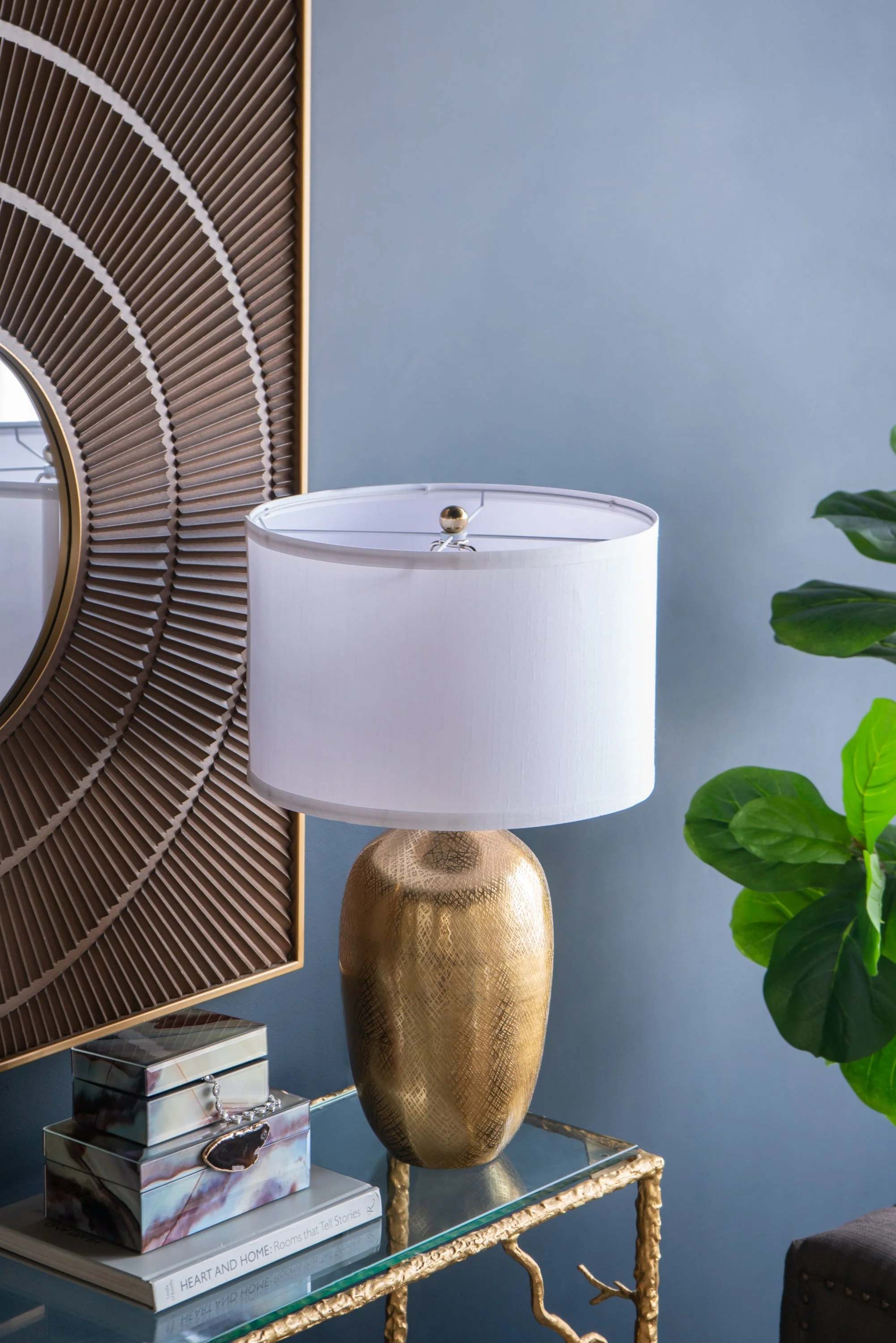 D18x31" Round Aluminum Sheet Gold Table Lamp with White Fabric Shade - Image 13