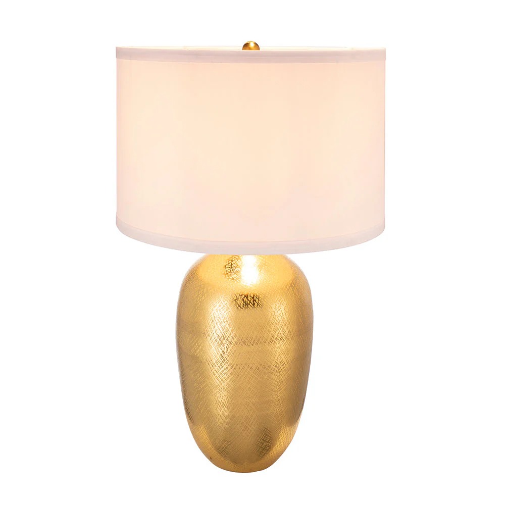 D18x31" Round Aluminum Sheet Gold Table Lamp with White Fabric Shade - Image 3