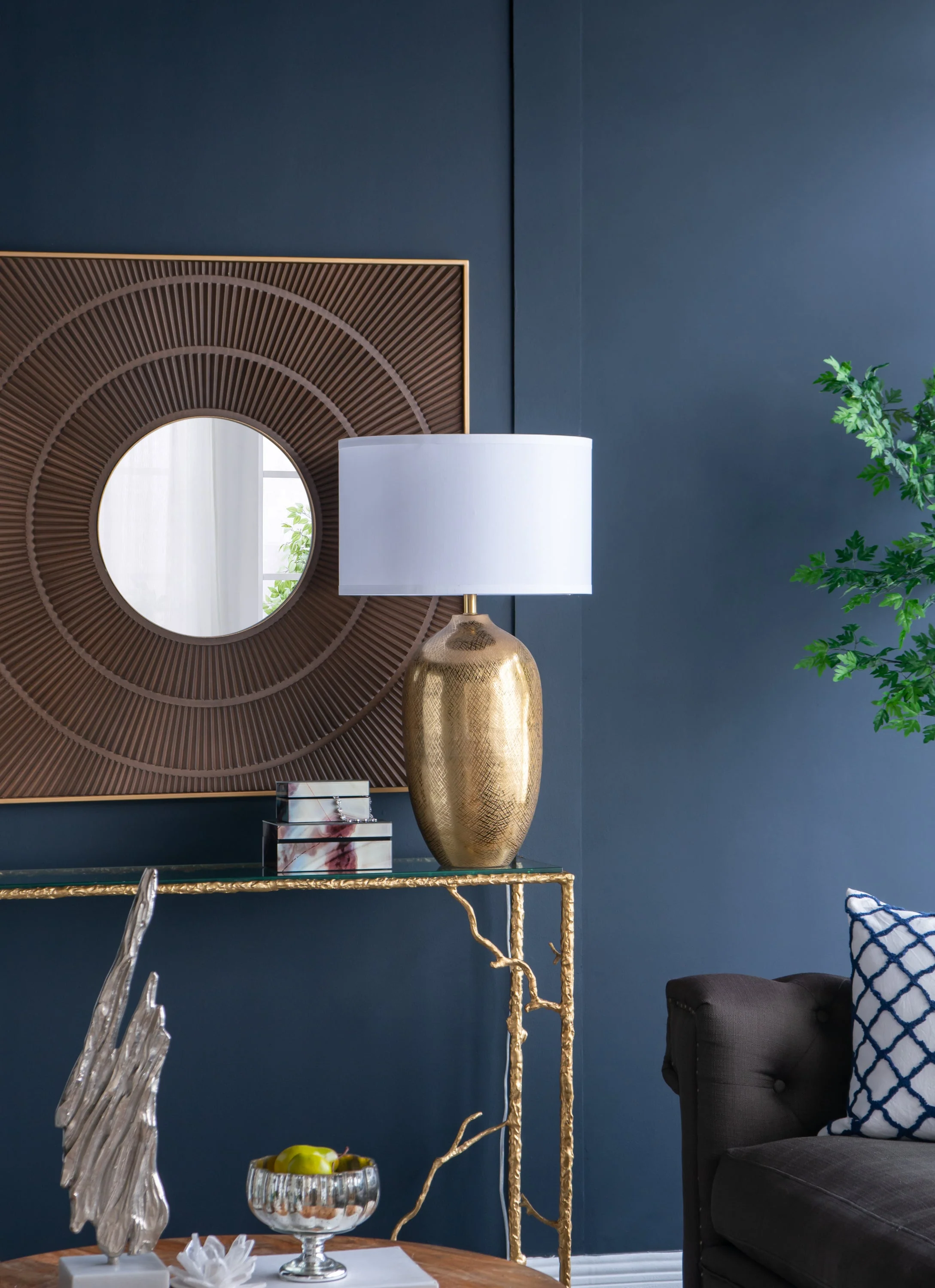 D18x31" Round Aluminum Sheet Gold Table Lamp with White Fabric Shade - Image 8