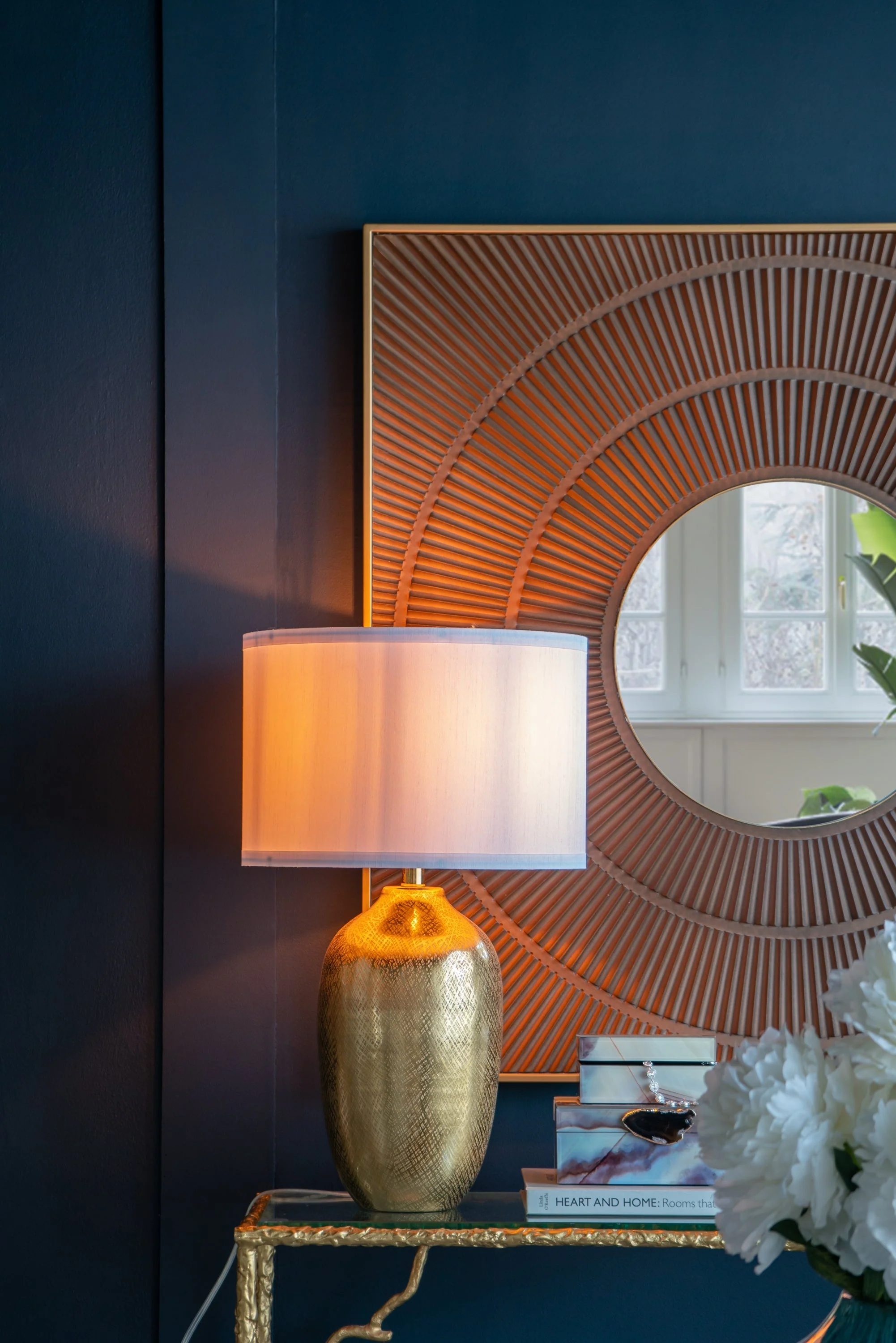 D18x31" Round Aluminum Sheet Gold Table Lamp with White Fabric Shade - Image 9