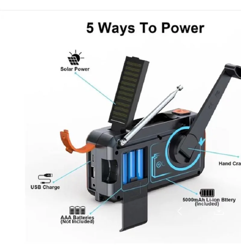 DAB+ Emergency Hand Crank Solar Radio Bluetooth Power Bank SOS Reading Lamp - Image 6