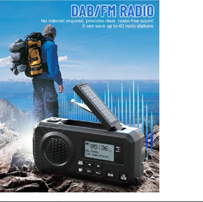 DAB+ Emergency Hand Crank Solar Radio Bluetooth Power Bank SOS Reading Lamp - Image 7