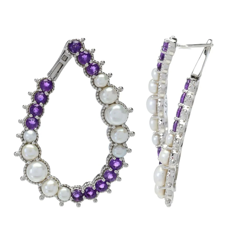 Dallas Prince "Luster" Cultured Pearl & Choice of Gem Hoop Earrings - Image 2