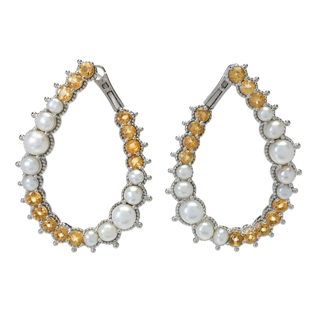 Dallas Prince "Luster" Cultured Pearl & Choice of Gem Hoop Earrings - Image 3