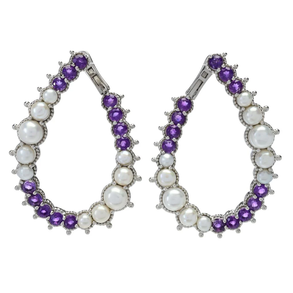 Dallas Prince "Luster" Cultured Pearl & Choice of Gem Hoop Earrings - Image 4