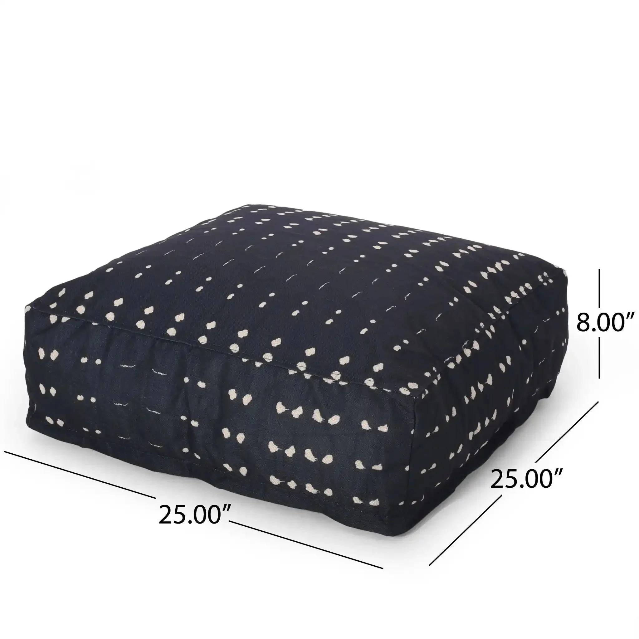 Dalm Fabric Square Pouf Ottoman with Polystyrene Beads Filling - Dark Blue / White - Image 2