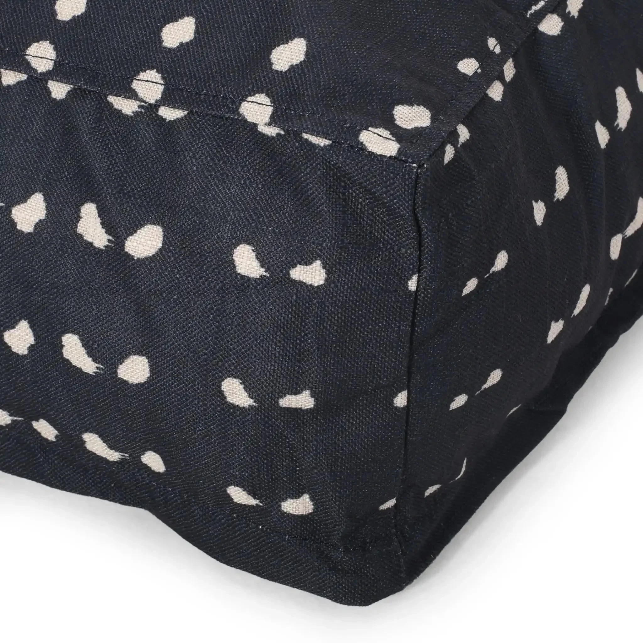 Dalm Fabric Square Pouf Ottoman with Polystyrene Beads Filling - Dark Blue / White - Image 4