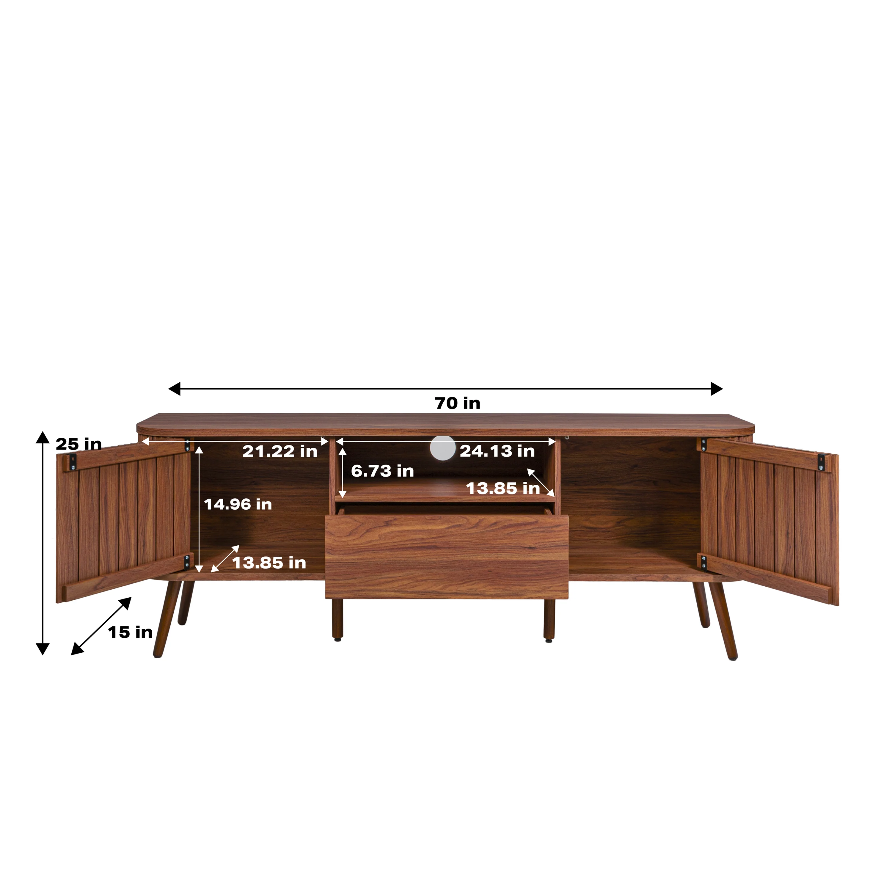 Damien Farmhouse Curved TV Stand with Drawer and Storage Doors Fits TVs up to 75 in. with Cable Management - Image 4