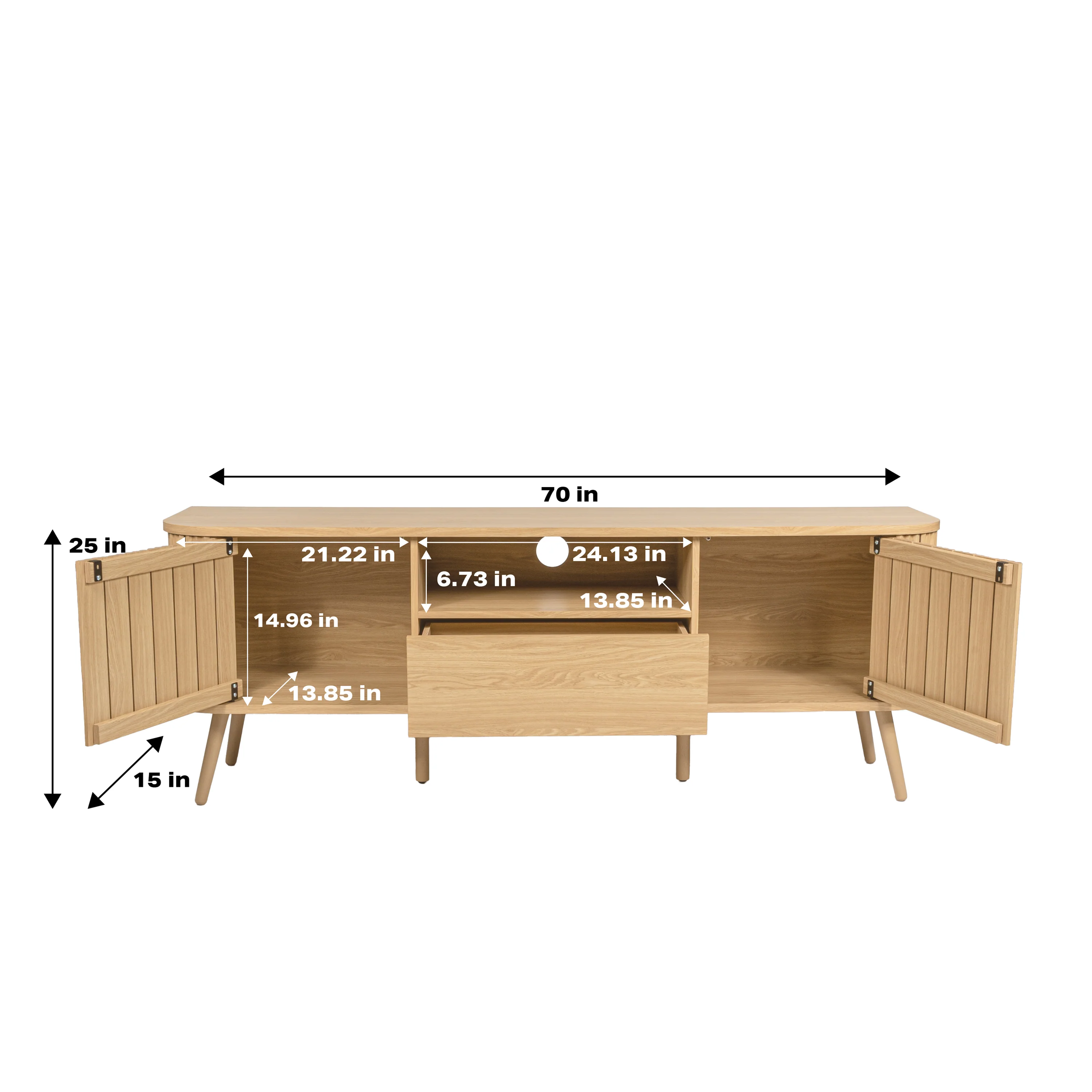 Damien Farmhouse Curved TV Stand with Drawer and Storage Doors Fits TVs up to 75 in. with Cable Management - Image 8