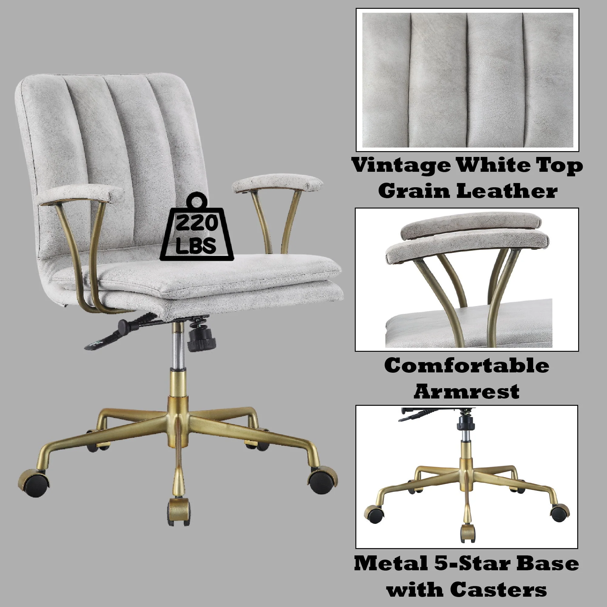Damir - Vintage Top Grain Leather Office Chair - Antique White / Vintage - Image 4