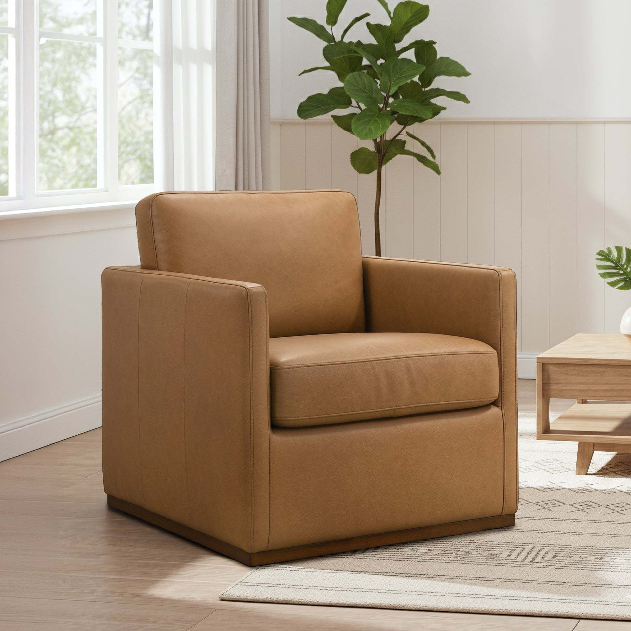 Darien Tan Leather Swivel Chair - Image 2