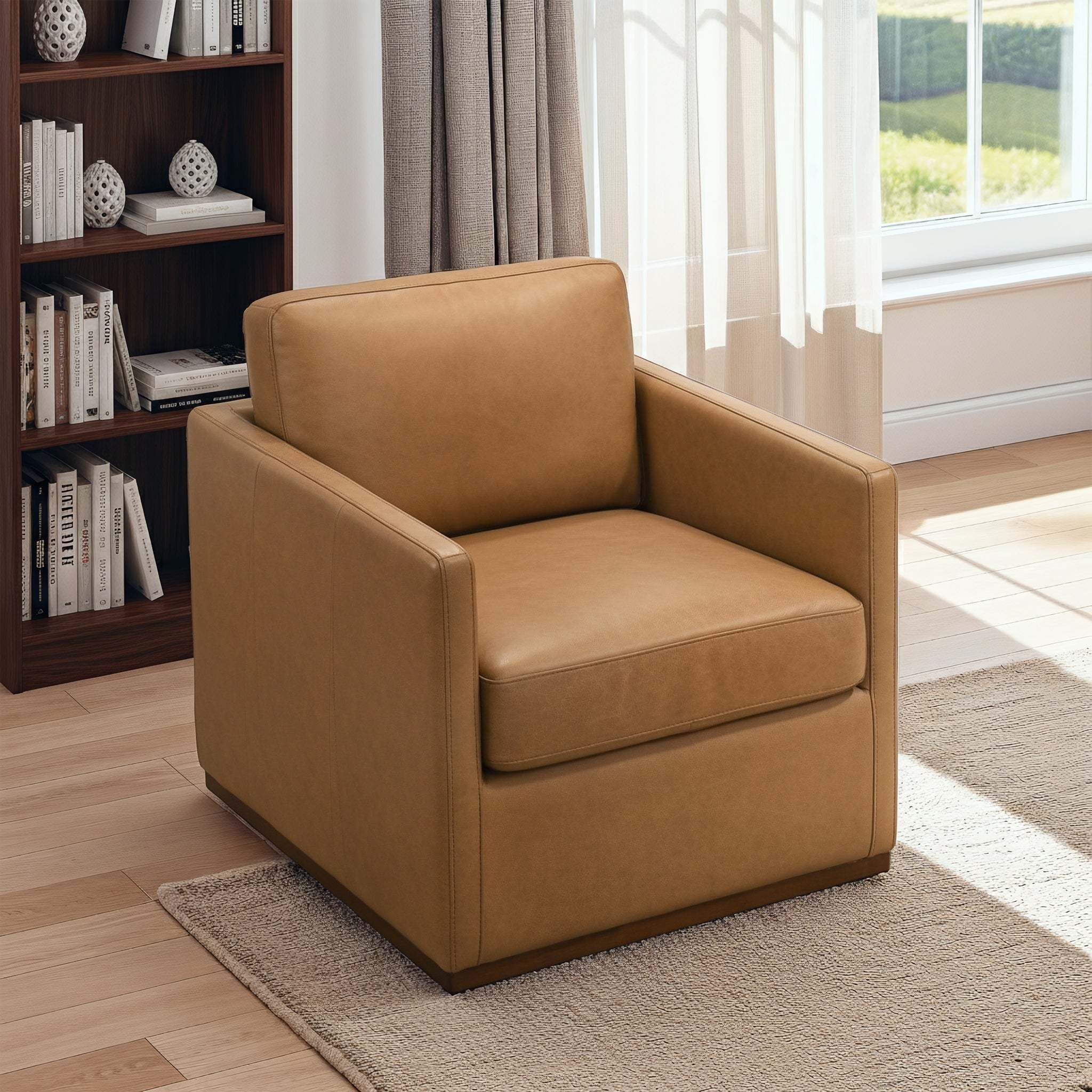 Darien Tan Leather Swivel Chair - Image 3