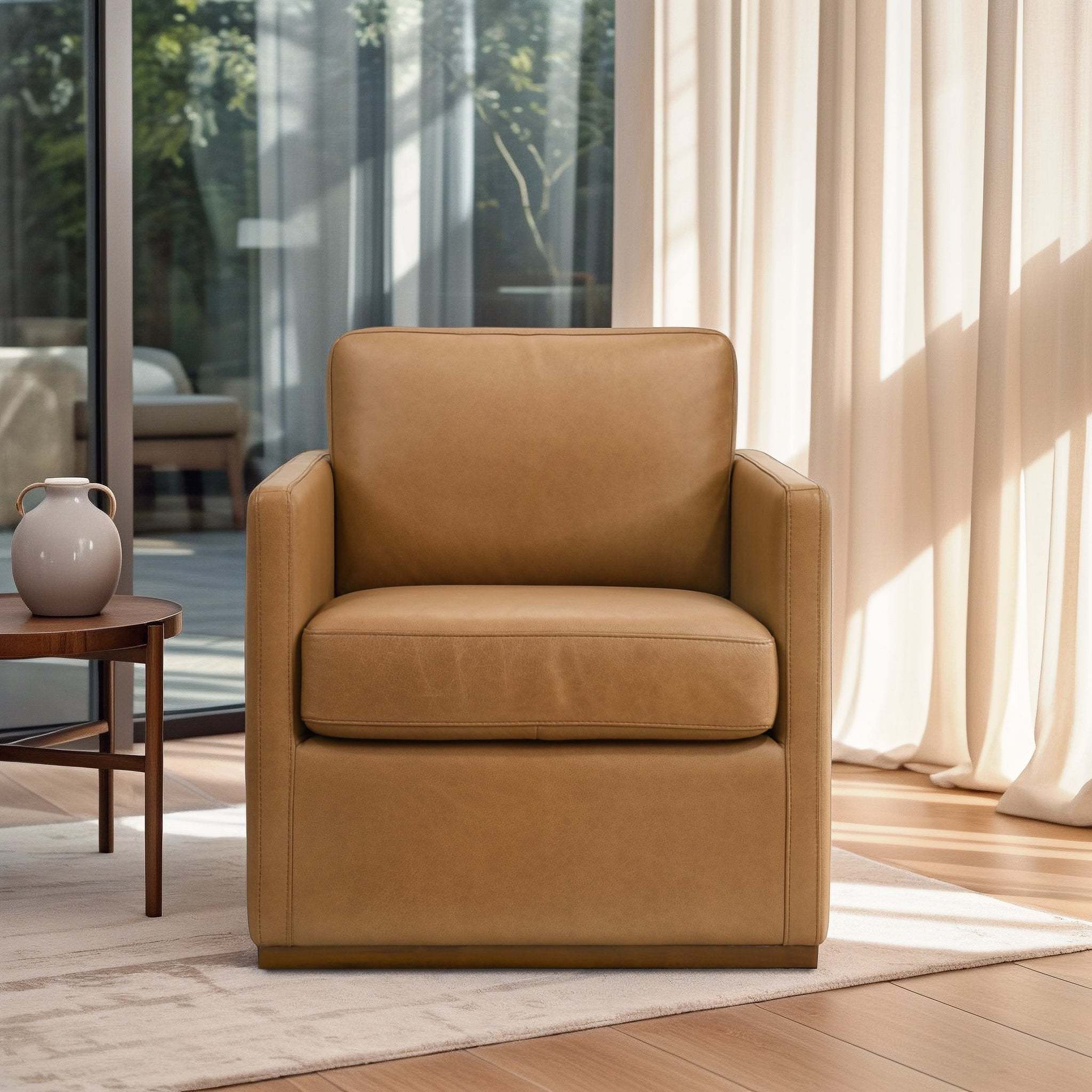 Darien Tan Leather Swivel Chair - Image 4