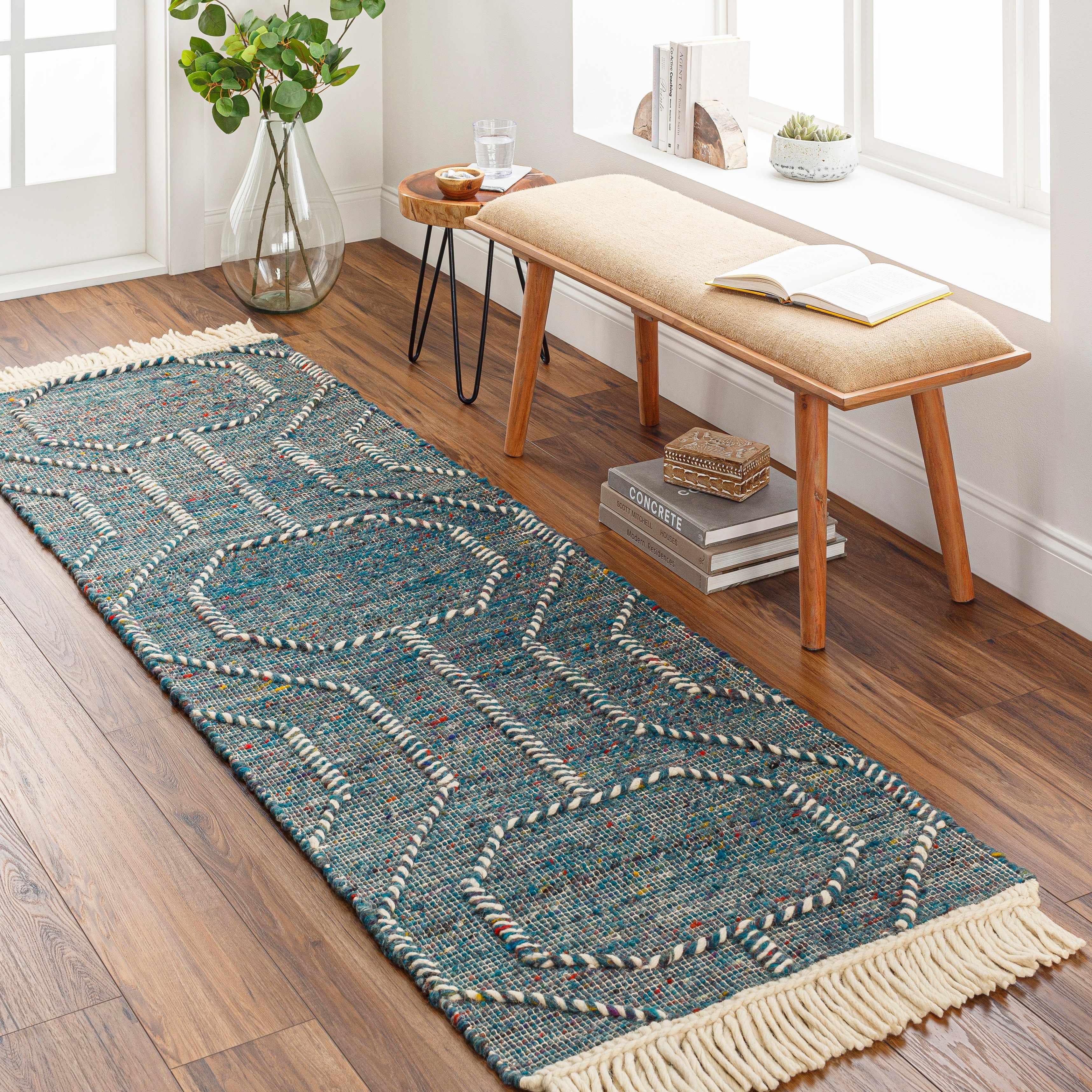 Dark Blue Takaungu Wool Blend Braided Tassel Area Rug - Clearance - Image 10