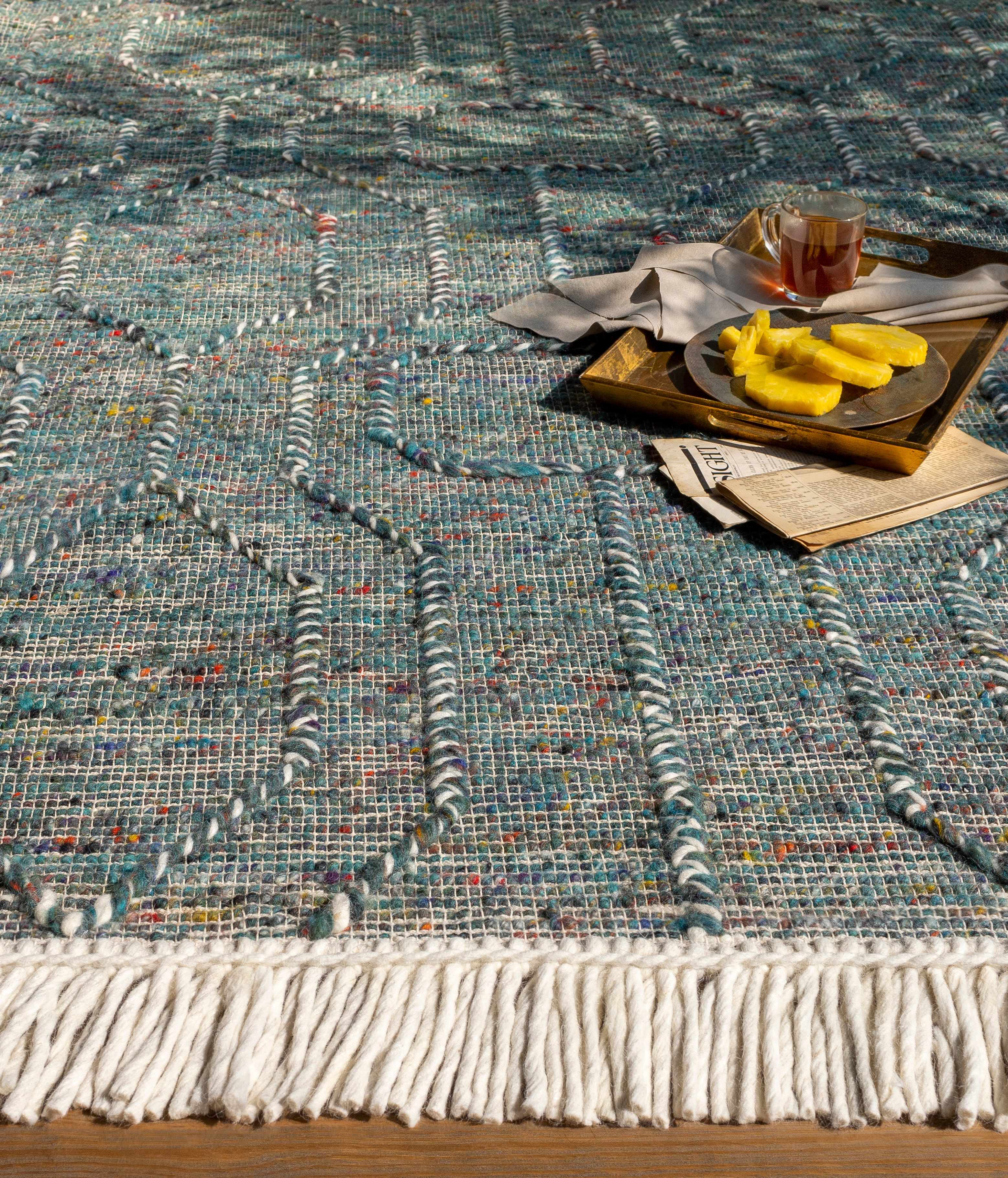 Dark Blue Takaungu Wool Blend Braided Tassel Area Rug - Clearance - Image 11