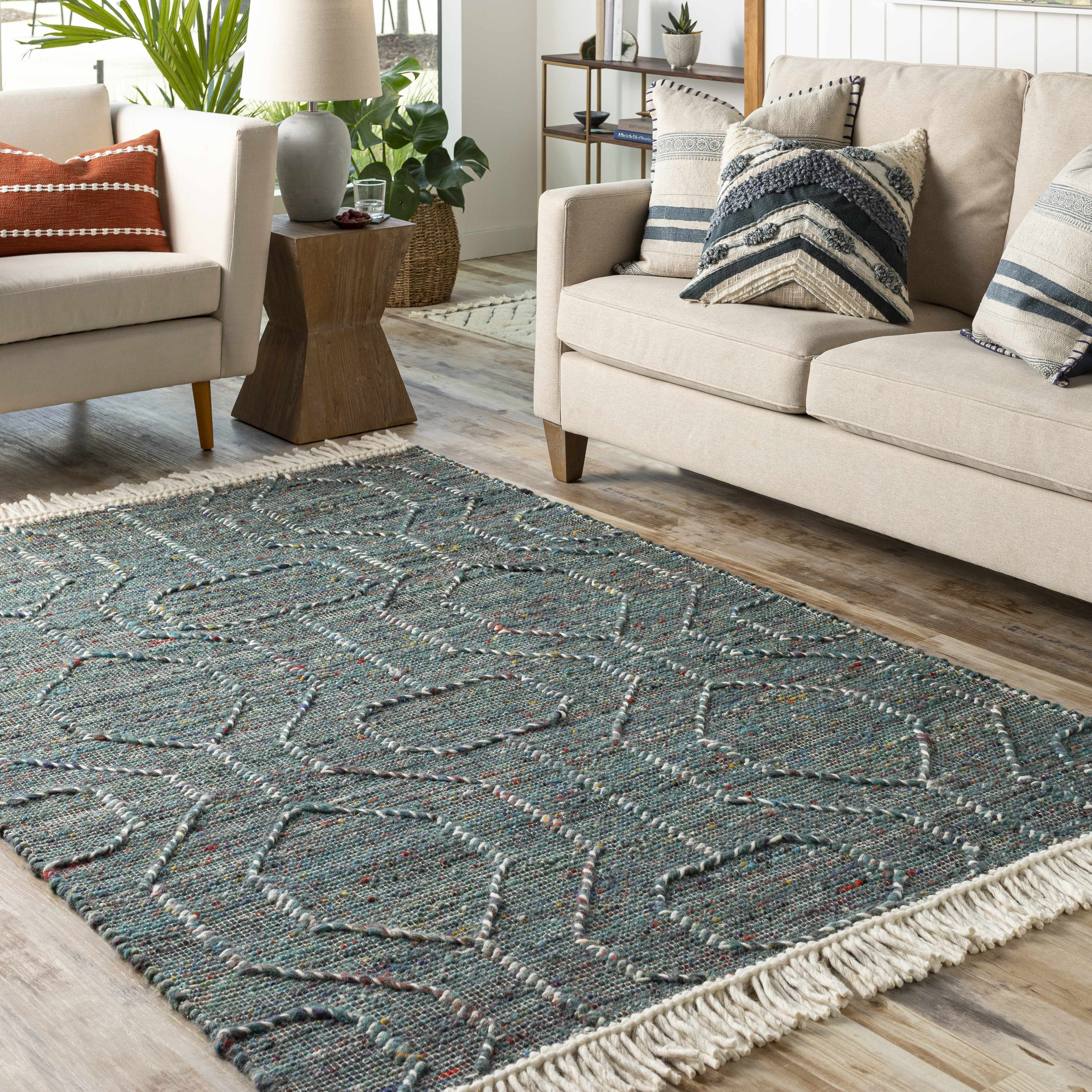 Dark Blue Takaungu Wool Blend Braided Tassel Area Rug - Clearance - Image 2